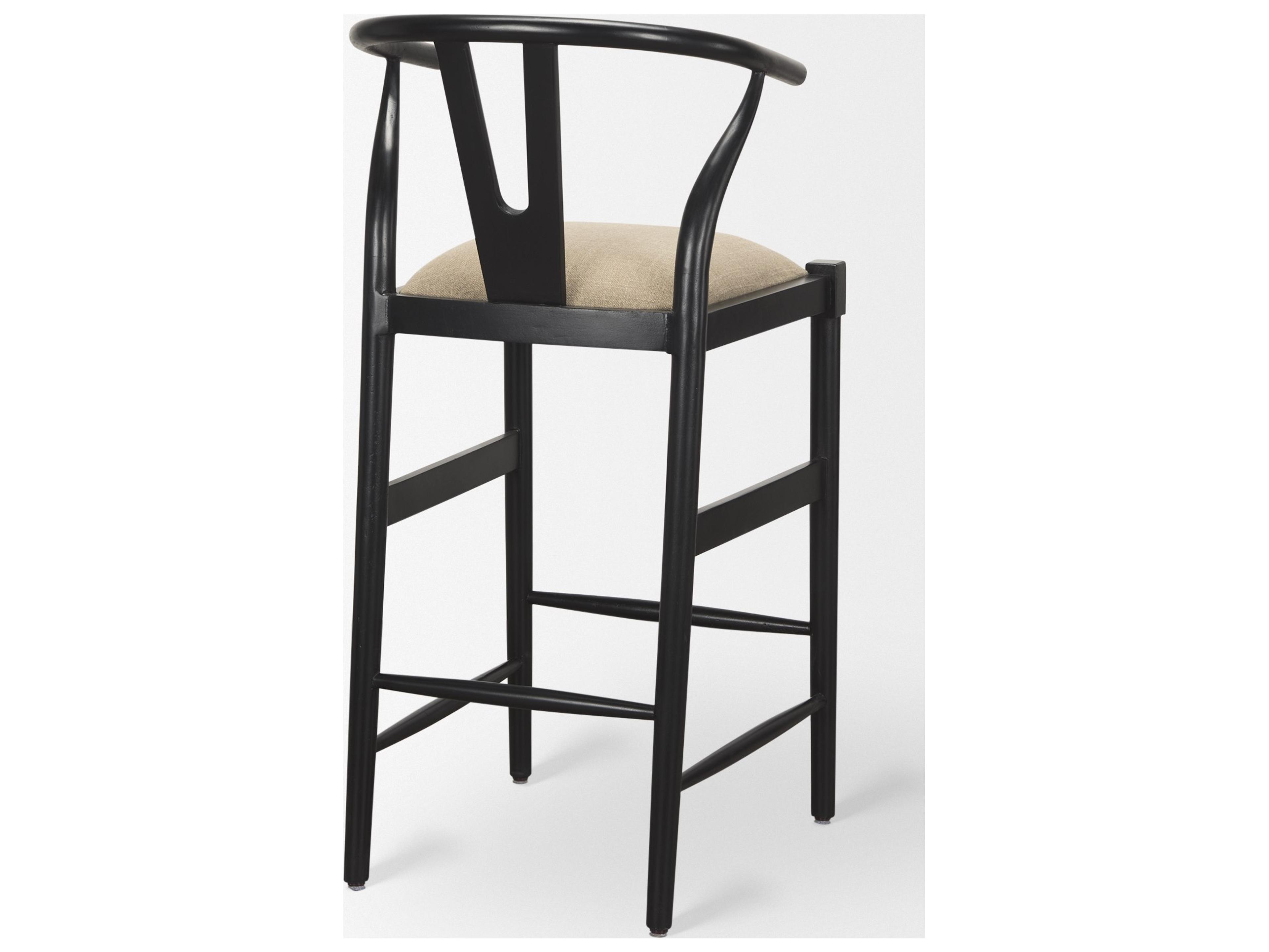 Mercana Trixie Black Wood Frame w/ Dark Taupe Fabric Seat Bar Stool