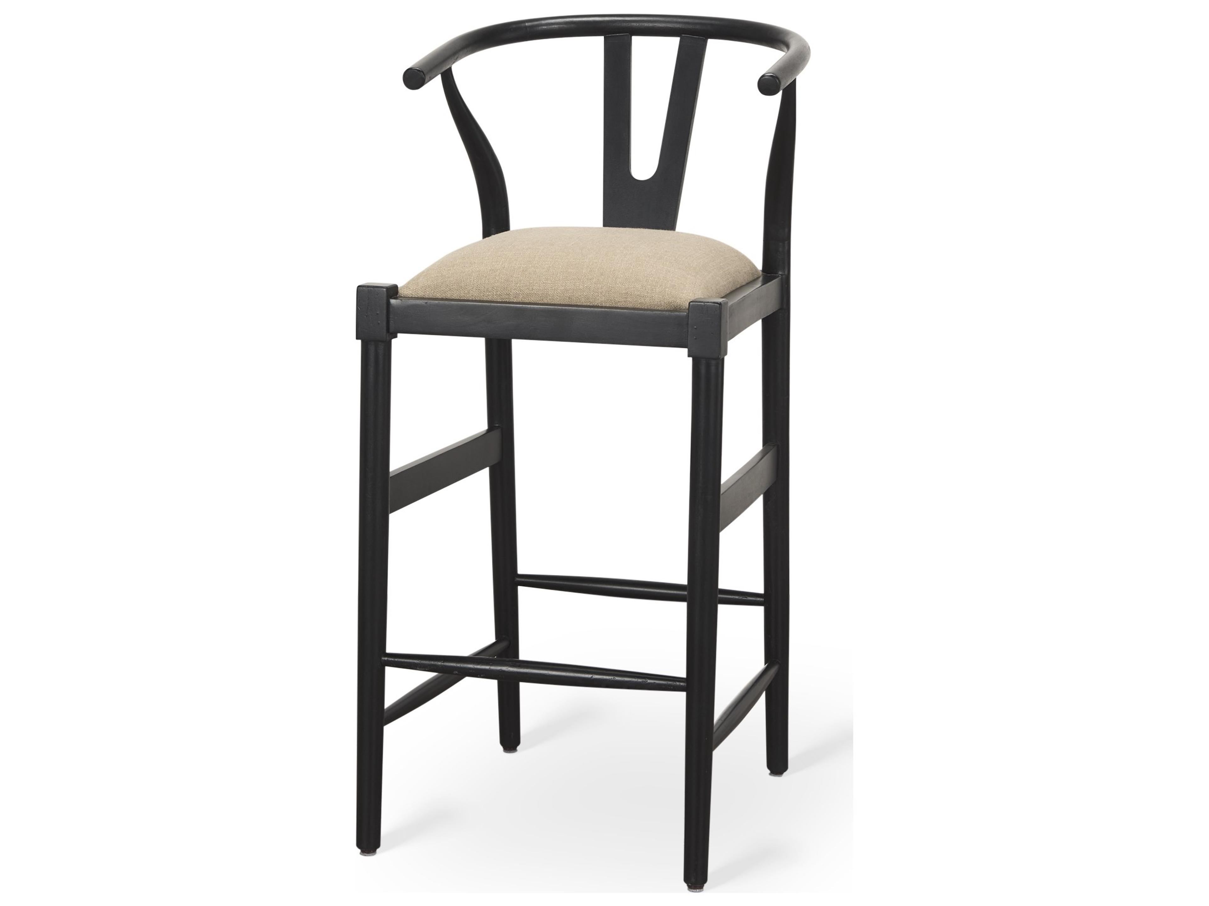 Trixie Black Wood Frame w/ Dark Taupe Fabric Seat Bar Stool