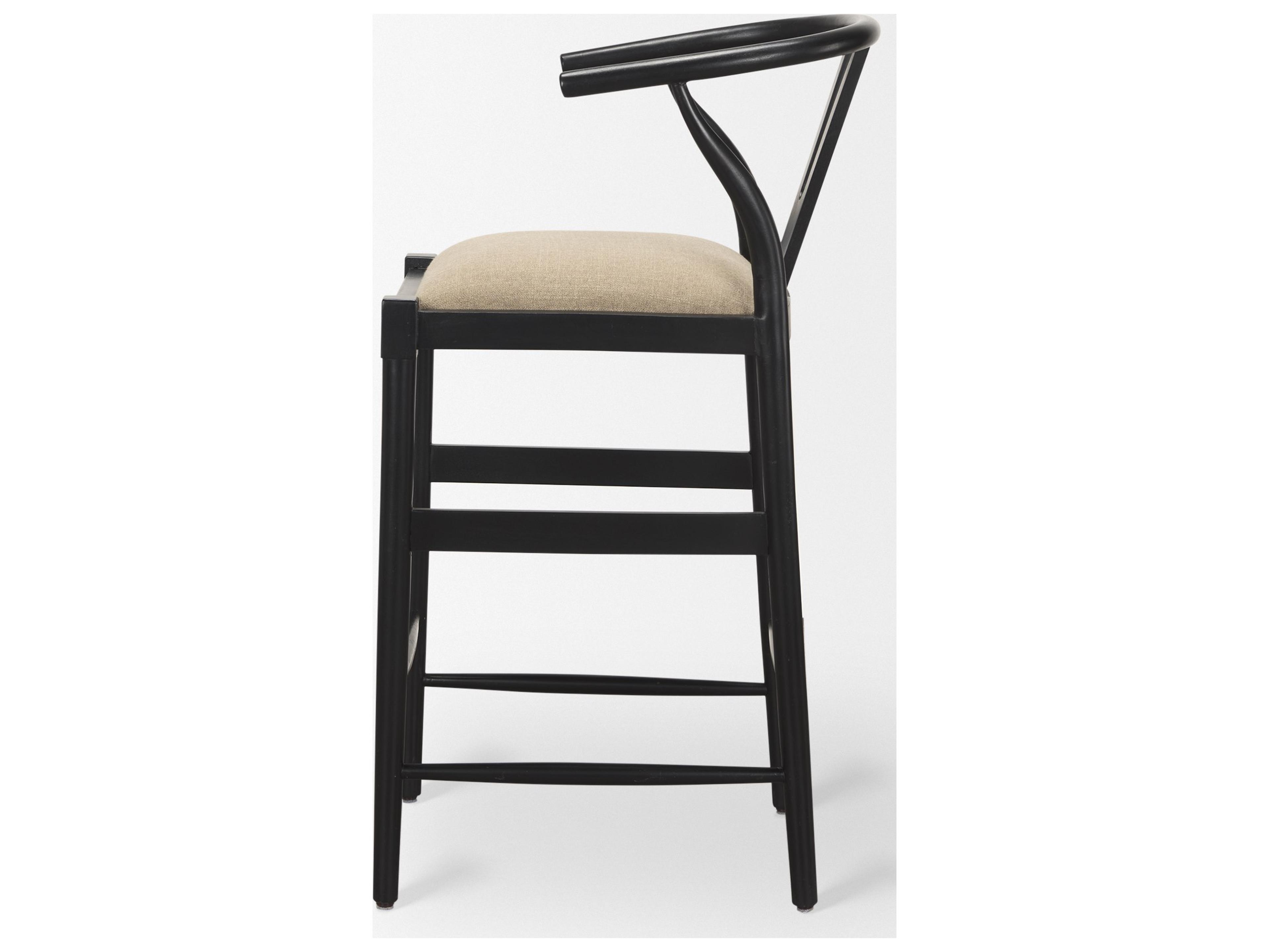 Mercana Trixie Black Wood Frame w/ Dark Taupe Fabric Seat Bar Stool