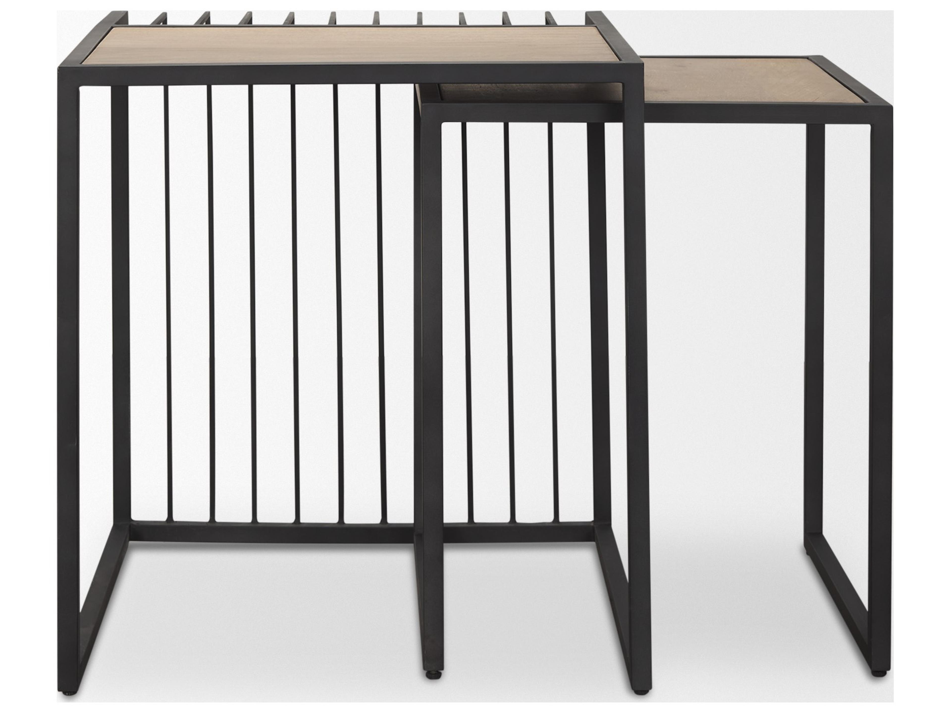 Mercana Miles Black Metal w/ Light Wood Nesting End/Side Table