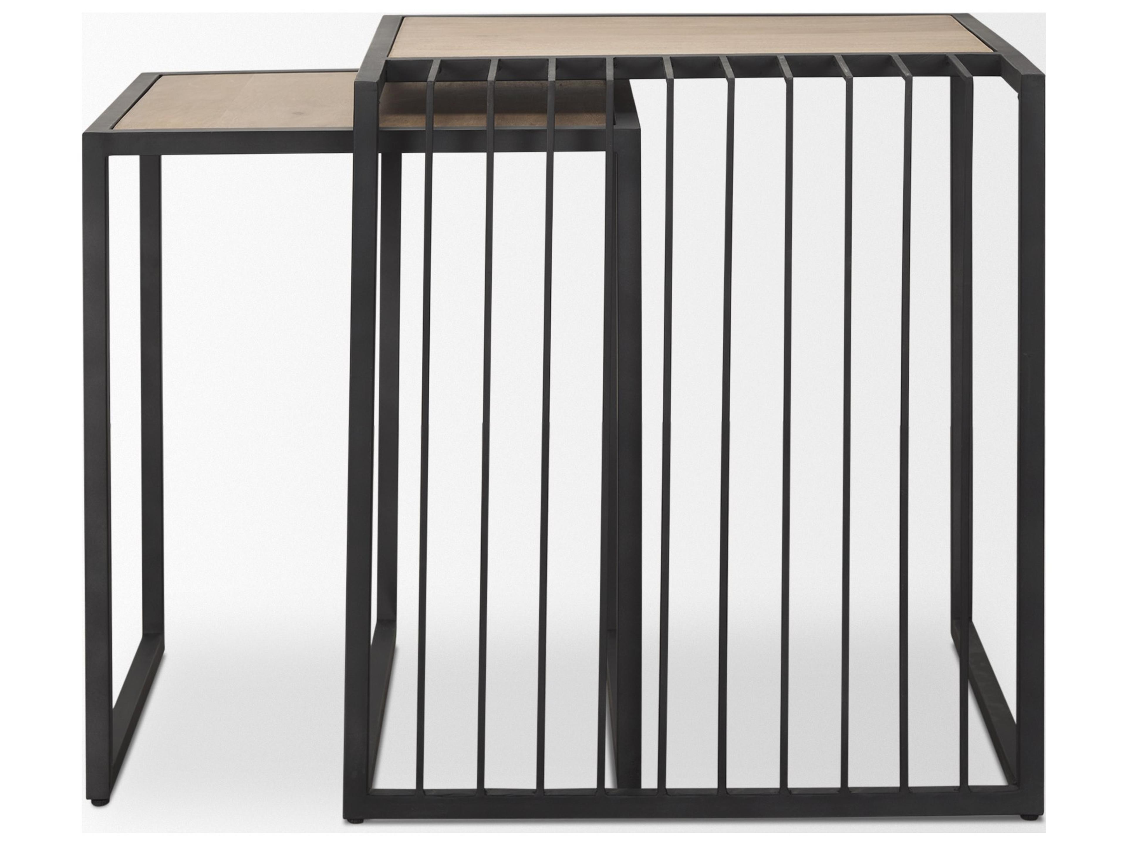 Mercana Miles Black Metal w/ Light Wood Nesting End/Side Table