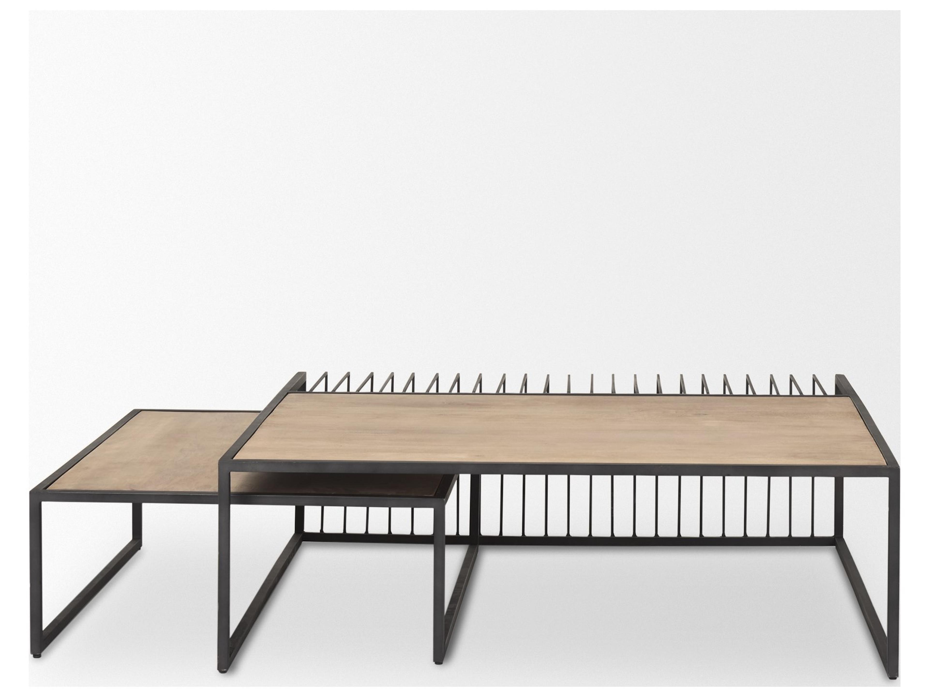 Mercana Miles Black Metal w/ Light Wood Nesting Coffee Table