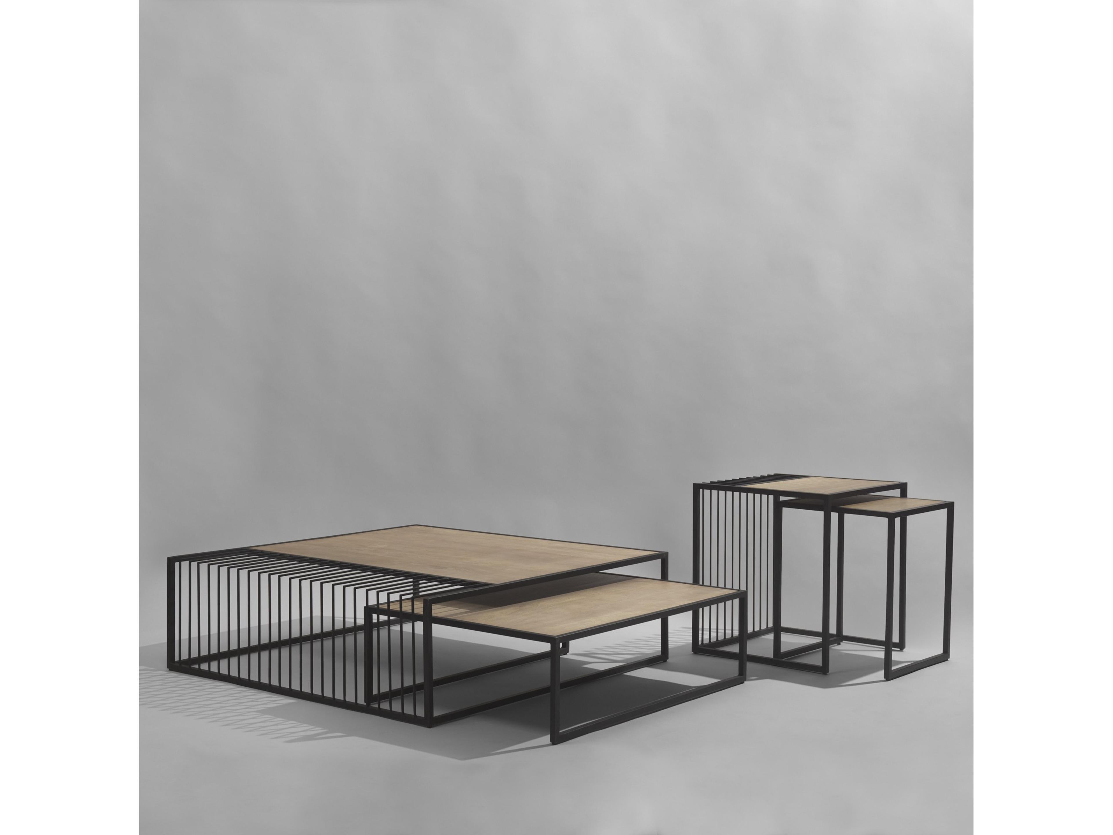 Mercana Miles Black Metal w/ Light Wood Nesting Coffee Table