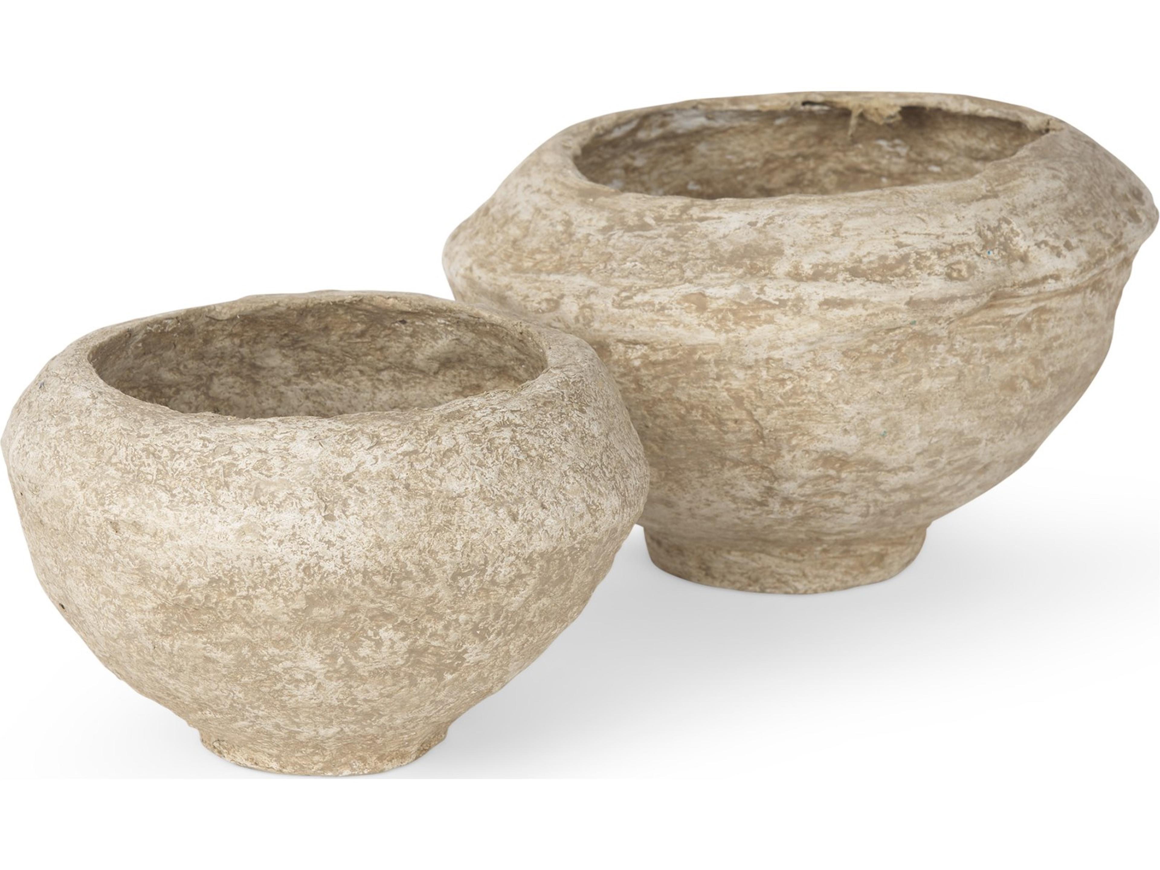 Sonu Set of 2 Beige Paper Mache Half-Pot Bowls