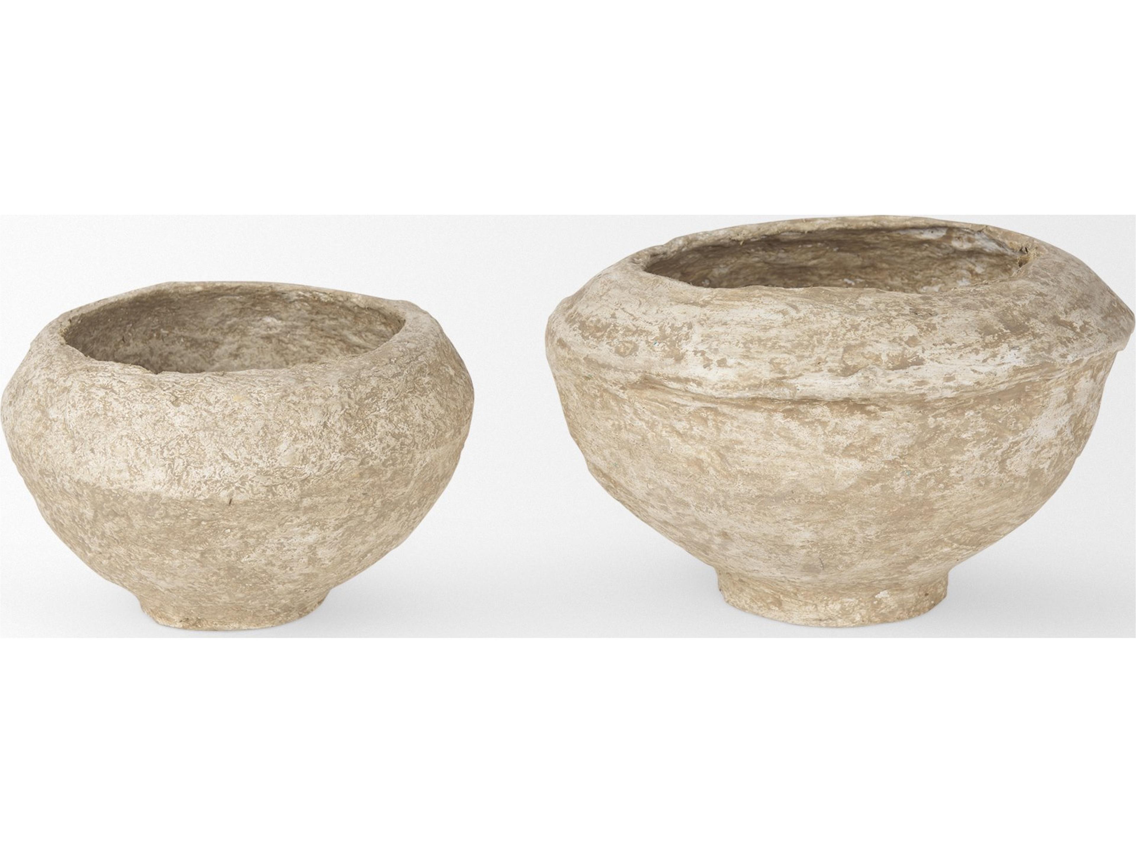 Mercana Sonu Set of 2 Beige Paper Mache Half-Pot Bowls