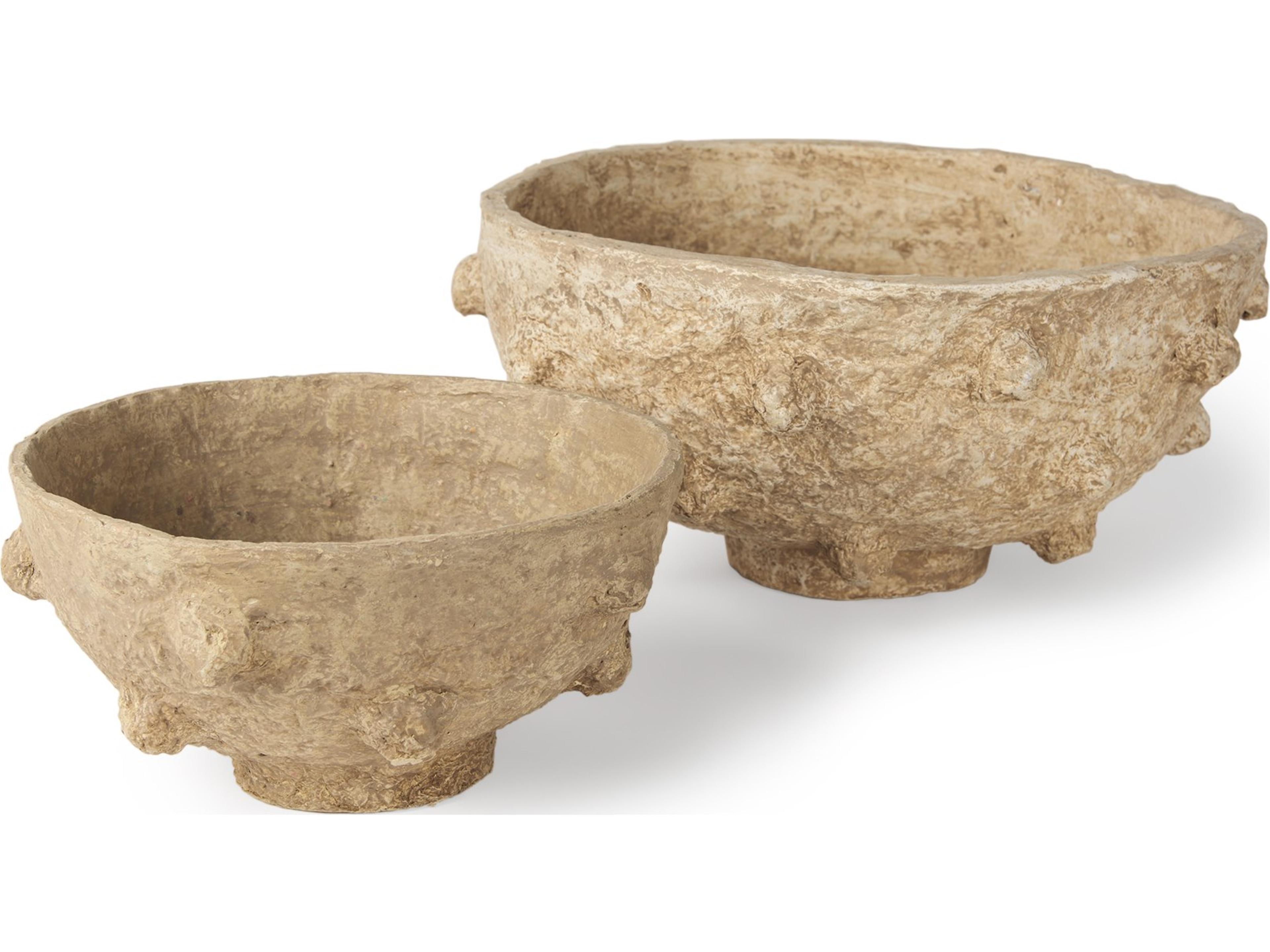 Mercana Sonam Set of 2 Beige Paper Mache Spiked Bowls