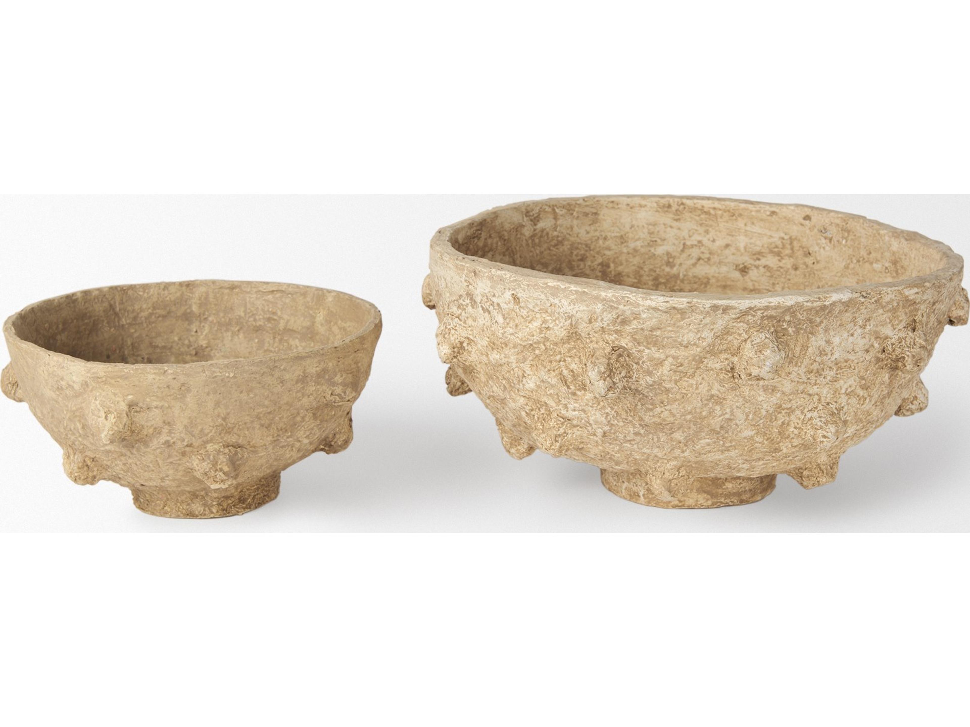 Mercana Sonam Set of 2 Beige Paper Mache Spiked Bowls