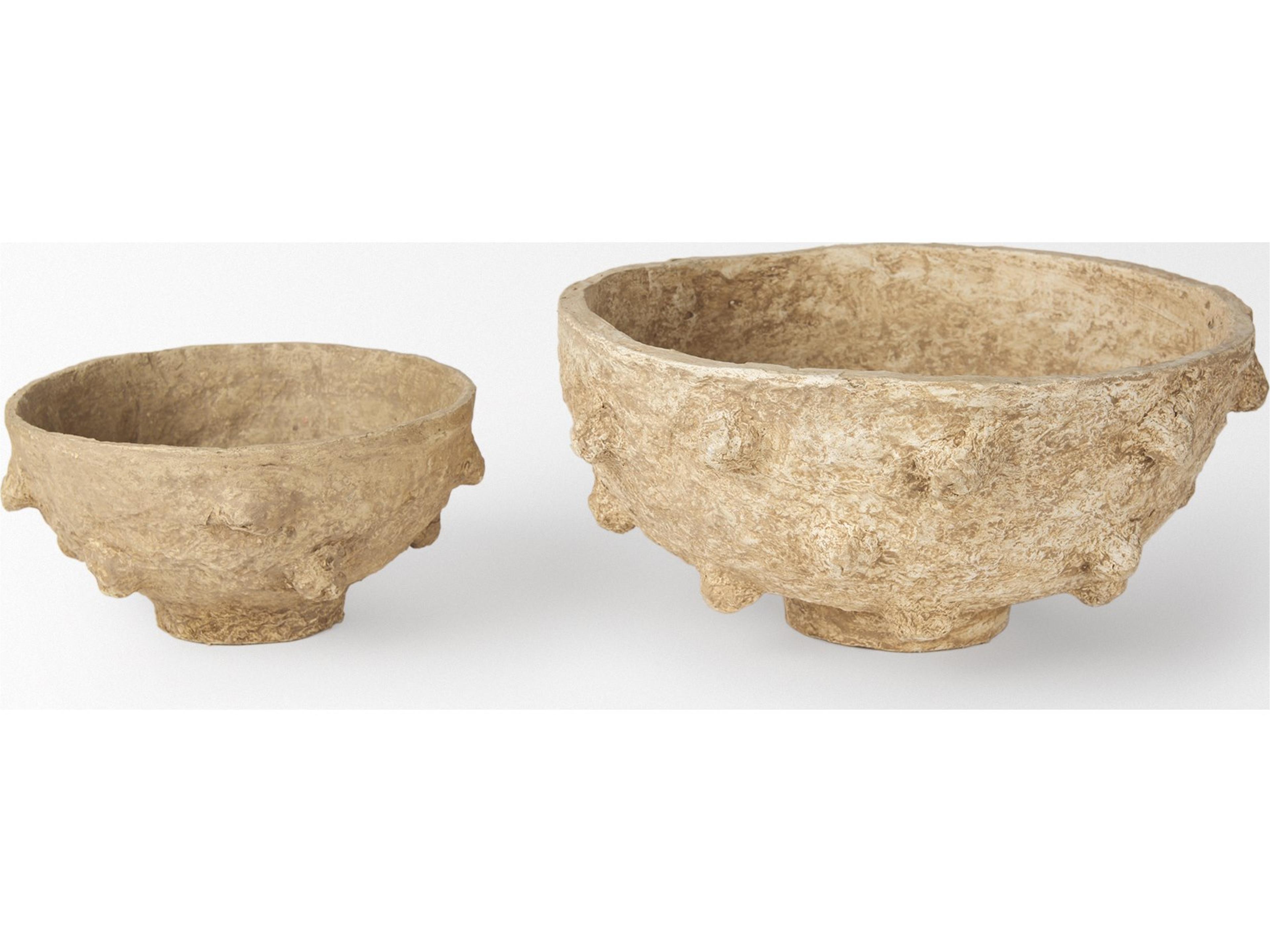 Mercana Sonam Set of 2 Beige Paper Mache Spiked Bowls