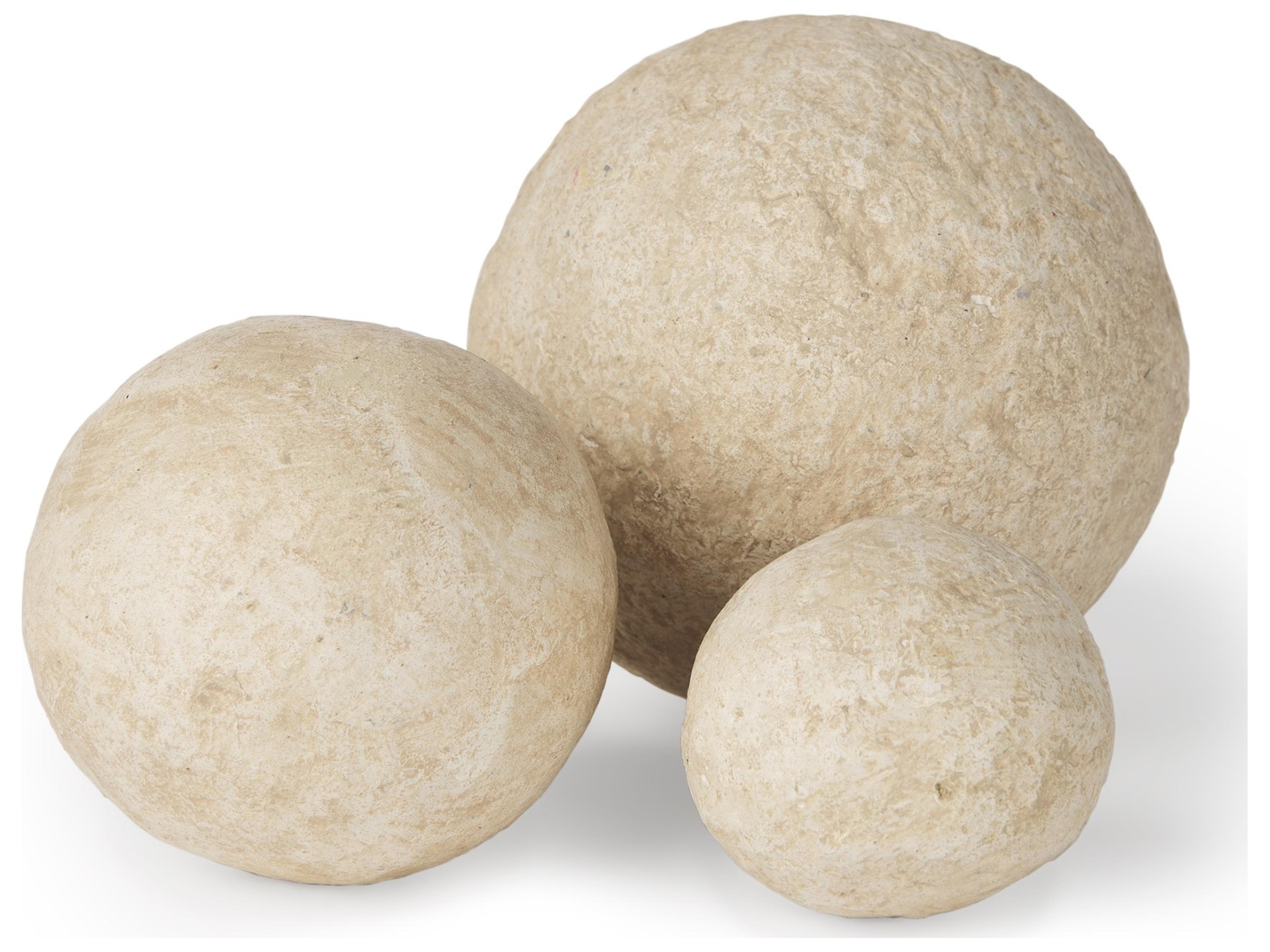 Sunita Set of 3 Beige Paper Mache Orbs