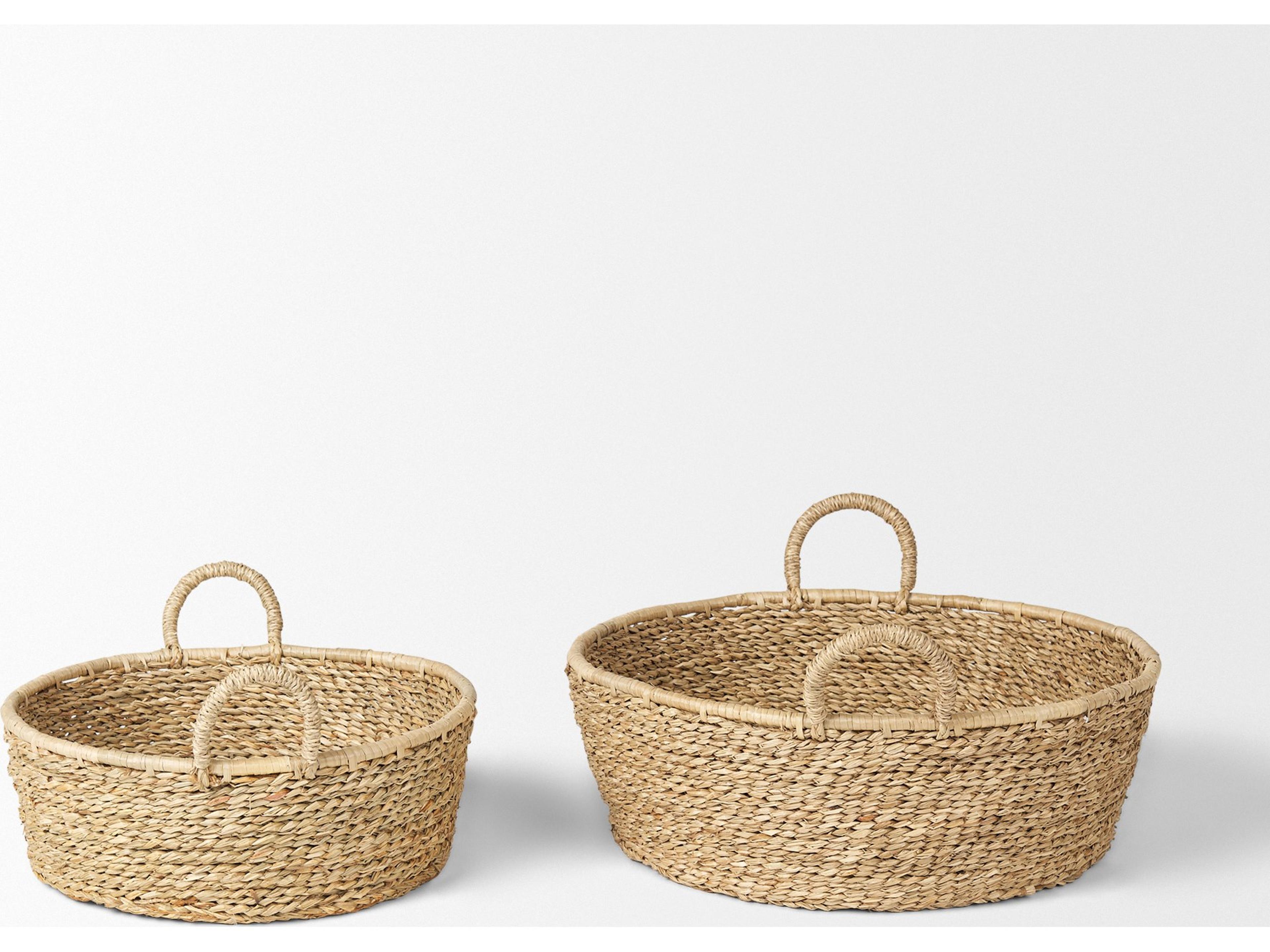Mercana Ayanna Set of 2 Deep Nesting Seagrass Baskets w/ Handles