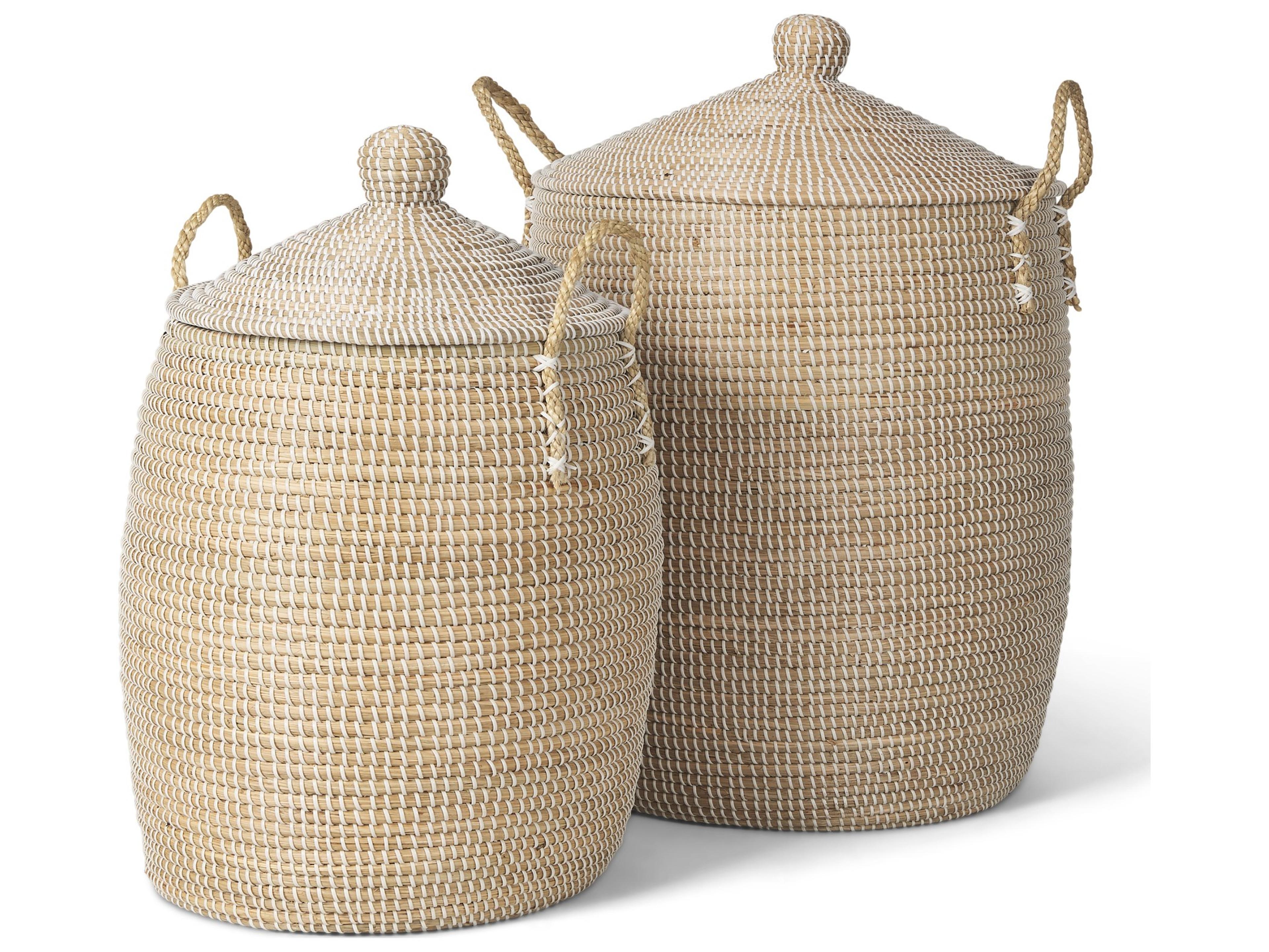 Mercana Kairi Set of 2 Seagrass Floor Baskets w/ Lids and Handles