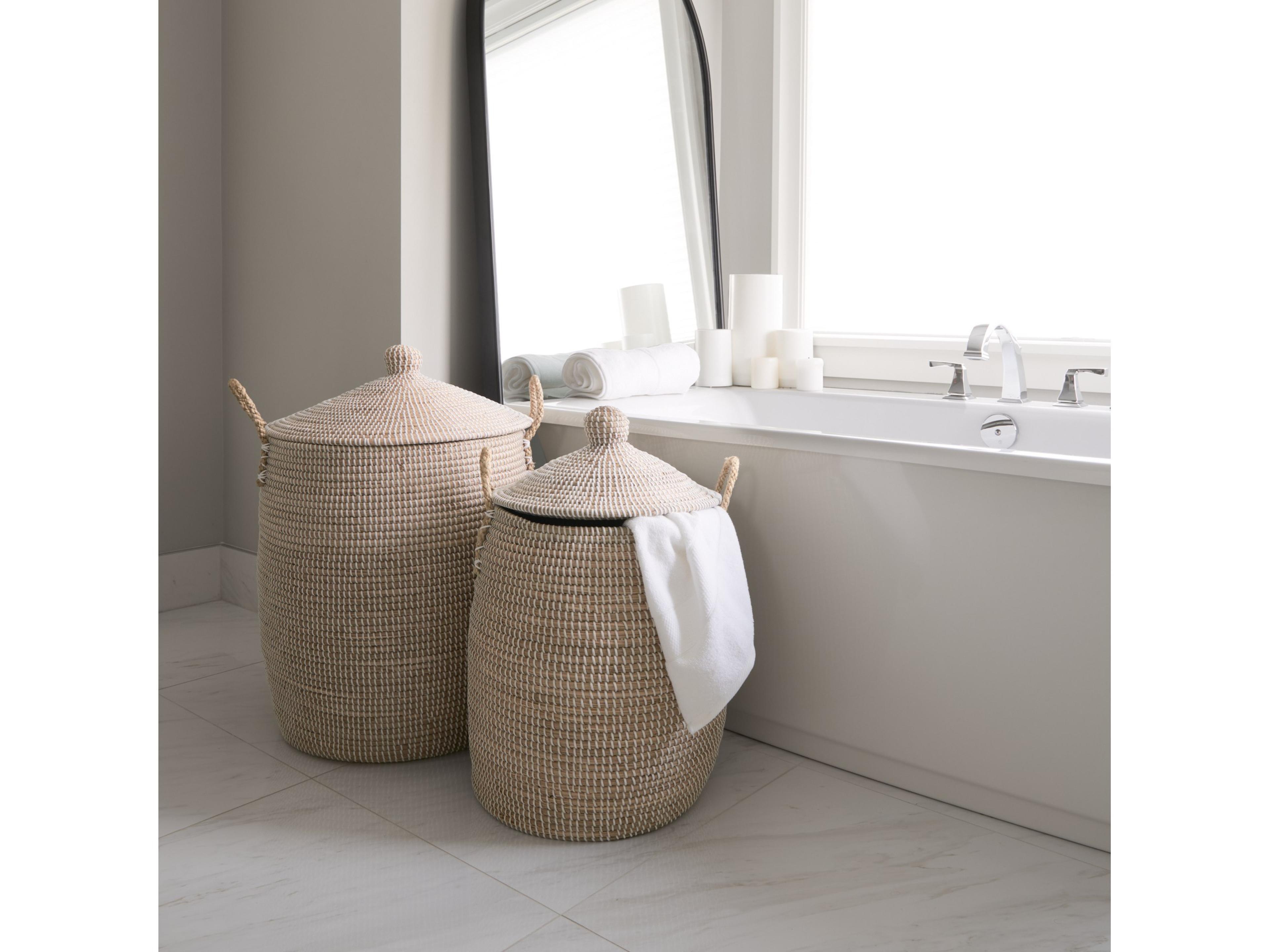 Mercana Kairi Set of 2 Seagrass Floor Baskets w/ Lids and Handles