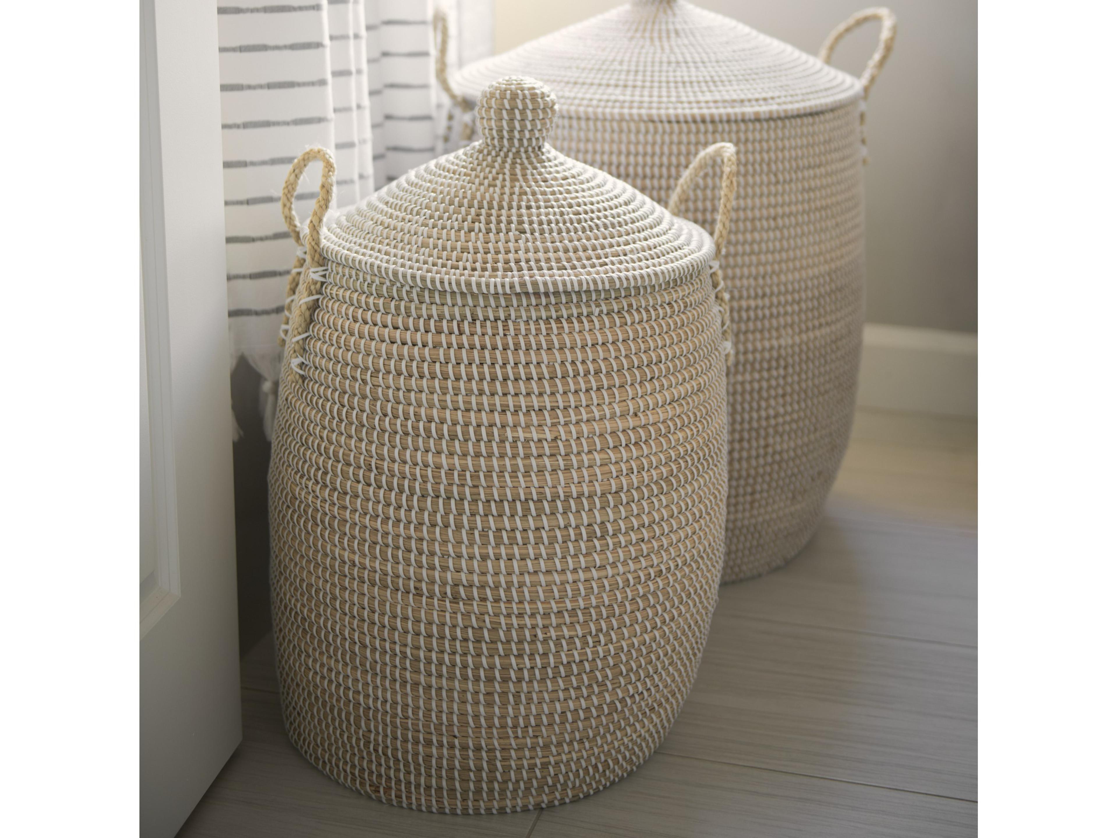 Mercana Kairi Set of 2 Seagrass Floor Baskets w/ Lids and Handles