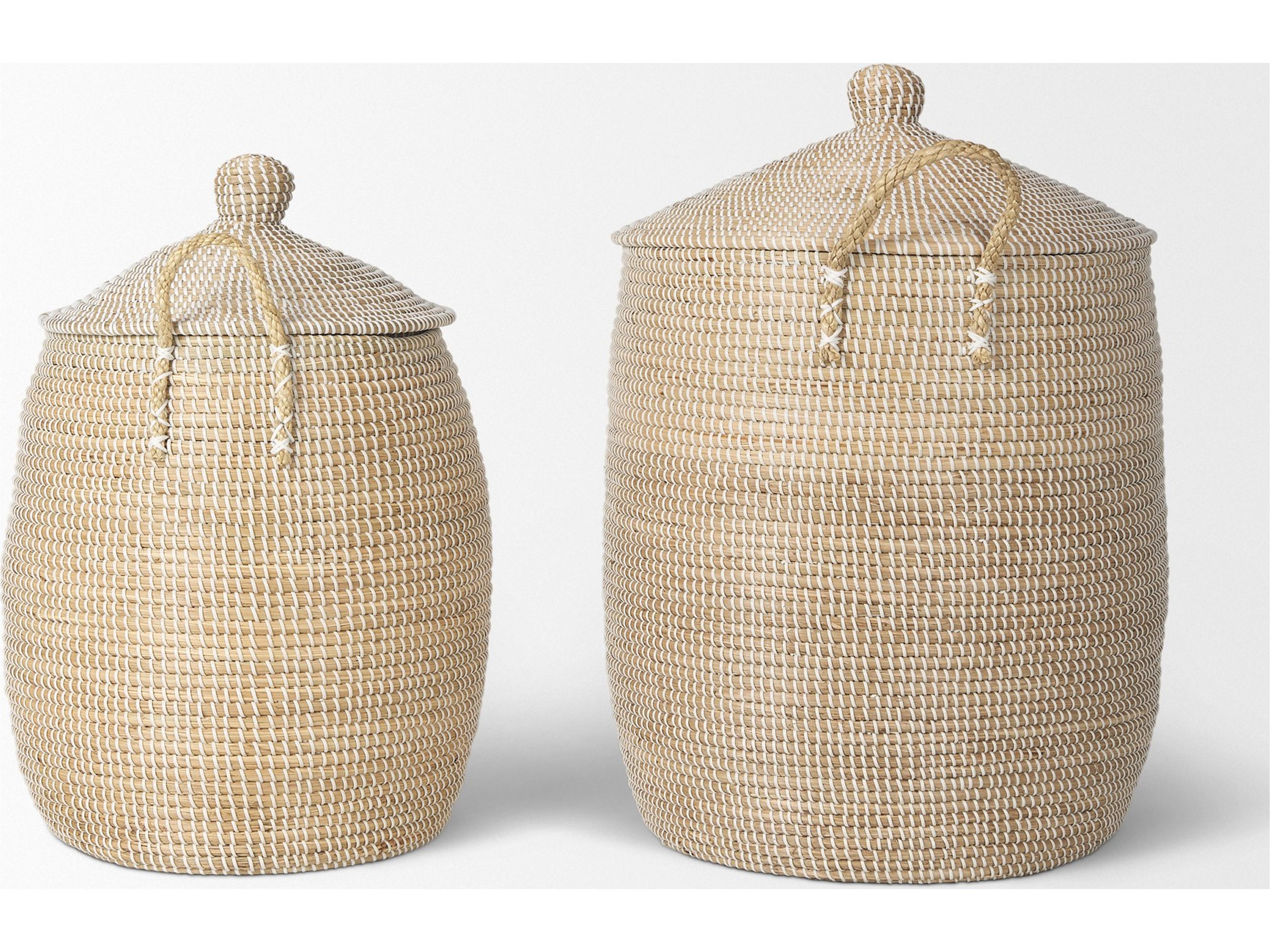 Mercana Kairi Set of 2 Seagrass Floor Baskets w/ Lids and Handles