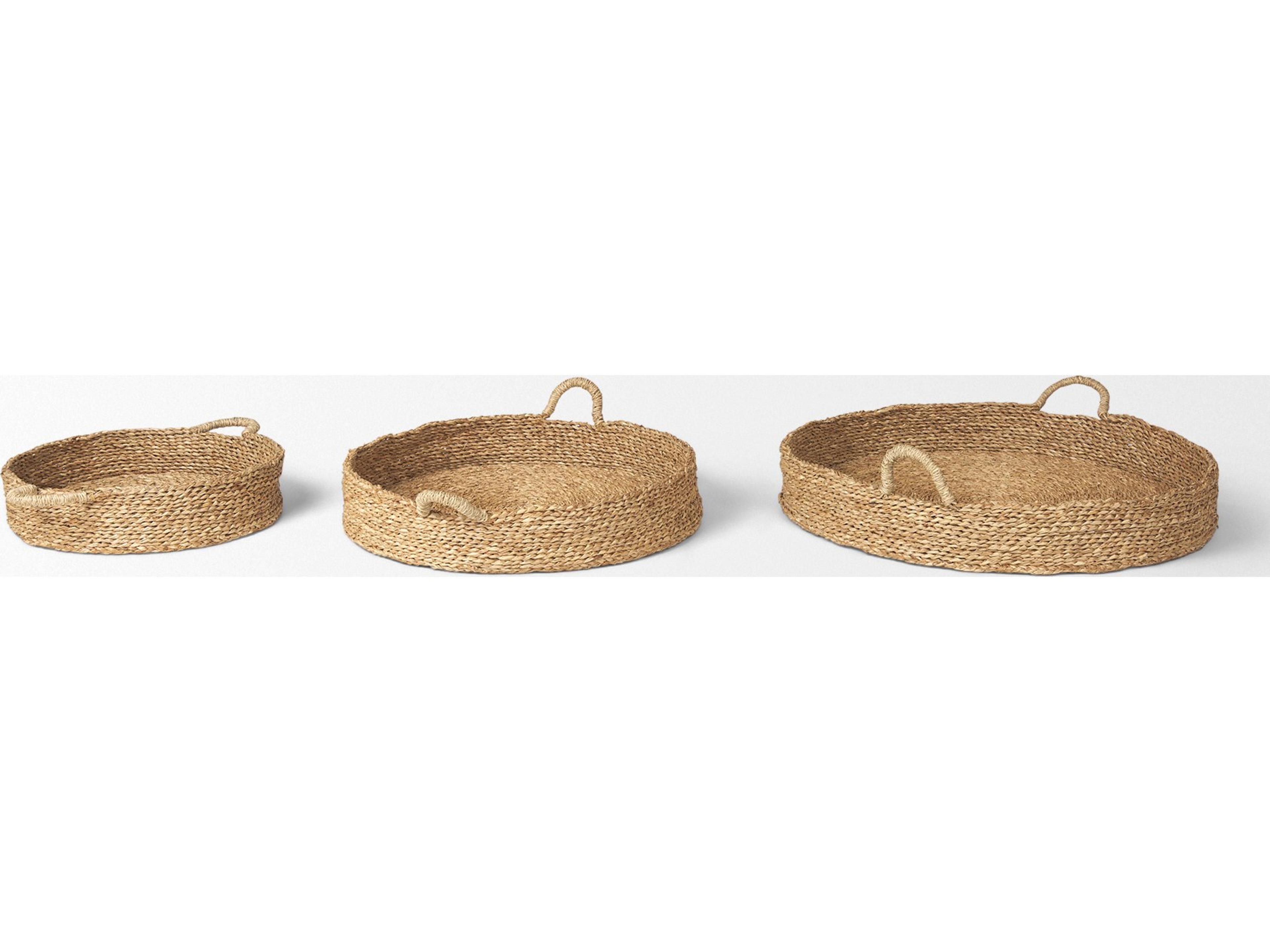 Mercana Ulana Set of 3 Round Nesting Seagrass Trays w/ Loop Handles