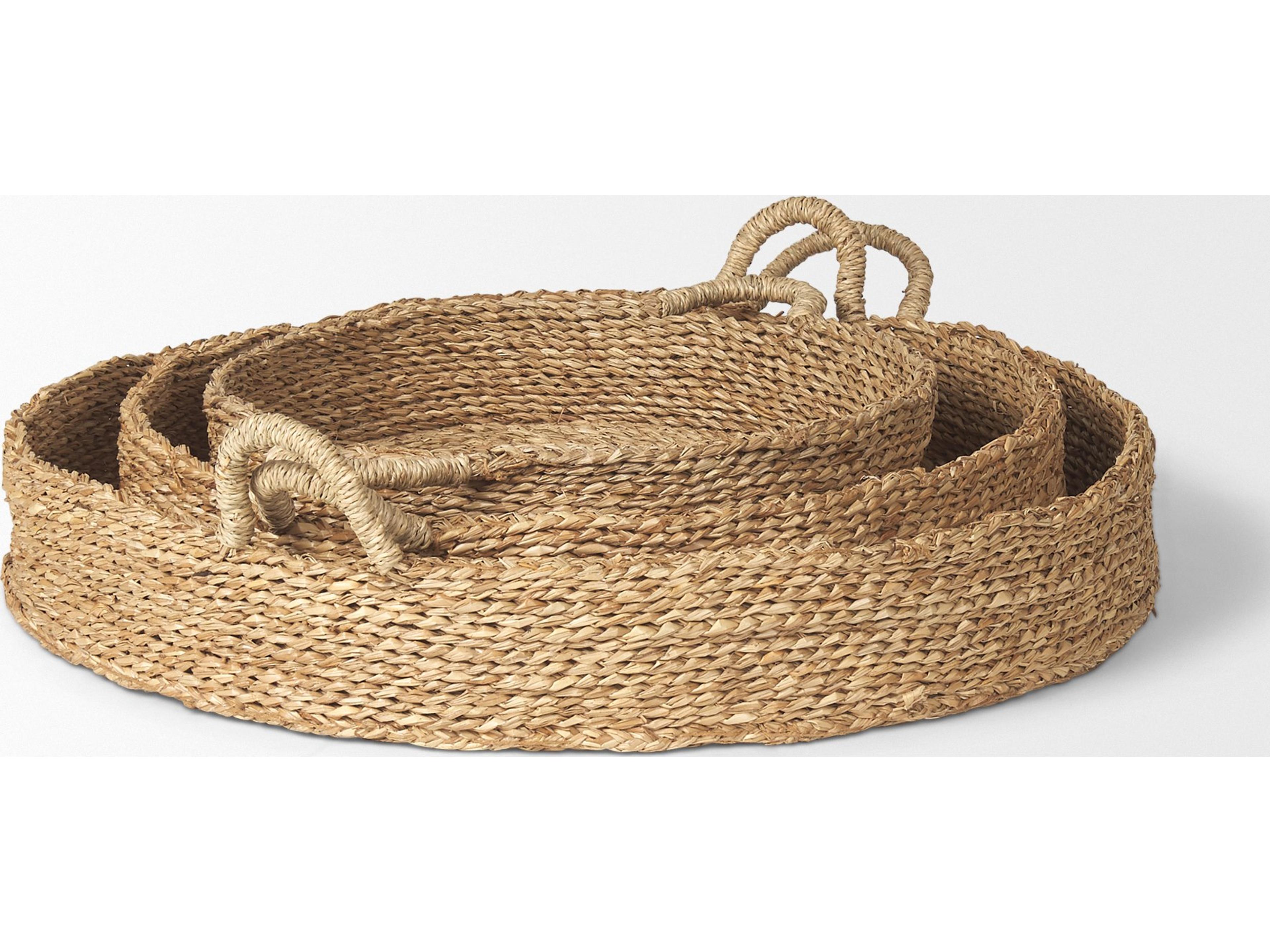 Mercana Ulana Set of 3 Round Nesting Seagrass Trays w/ Loop Handles