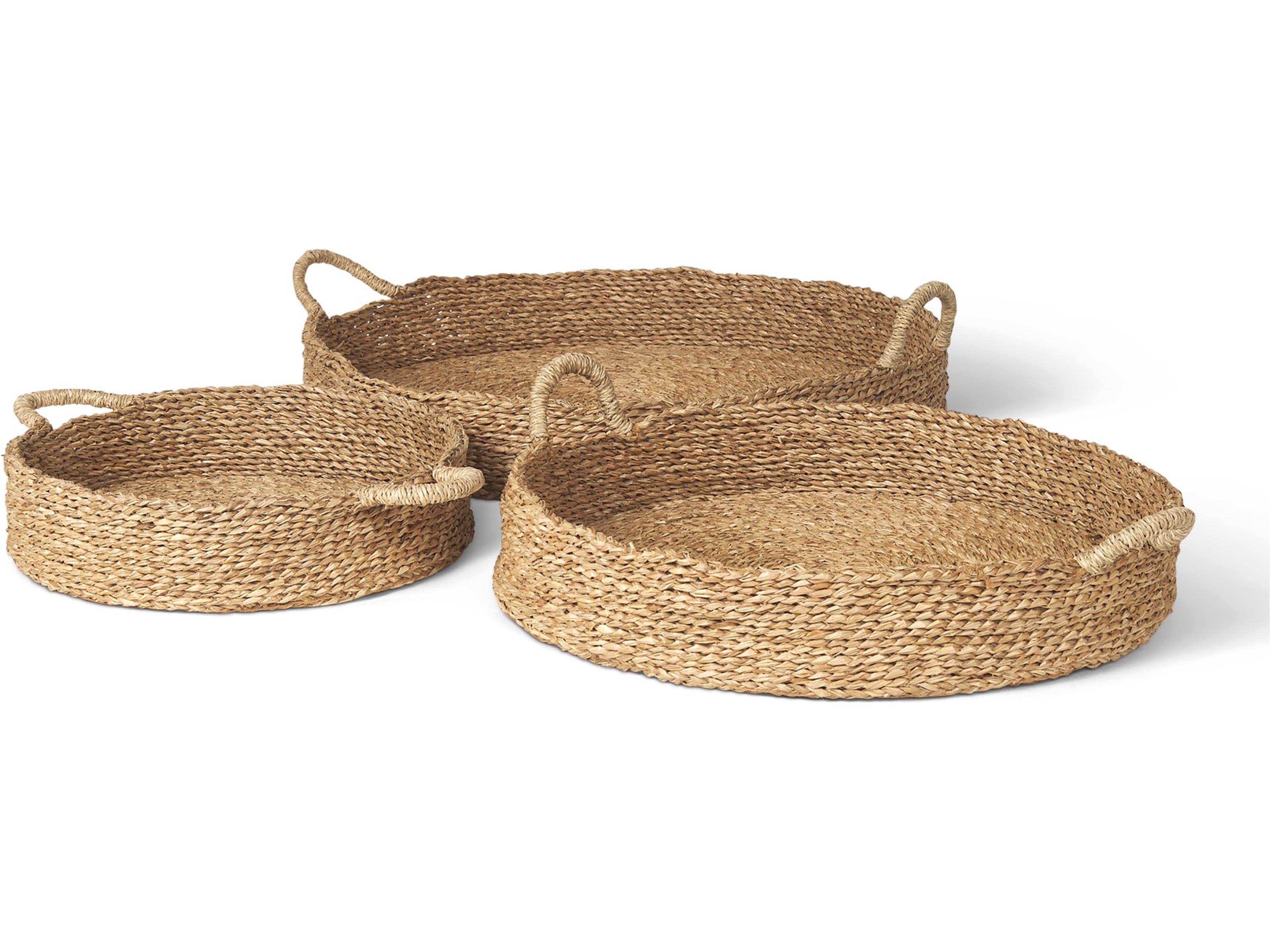 Mercana Ulana Set of 3 Round Nesting Seagrass Trays w/ Loop Handles