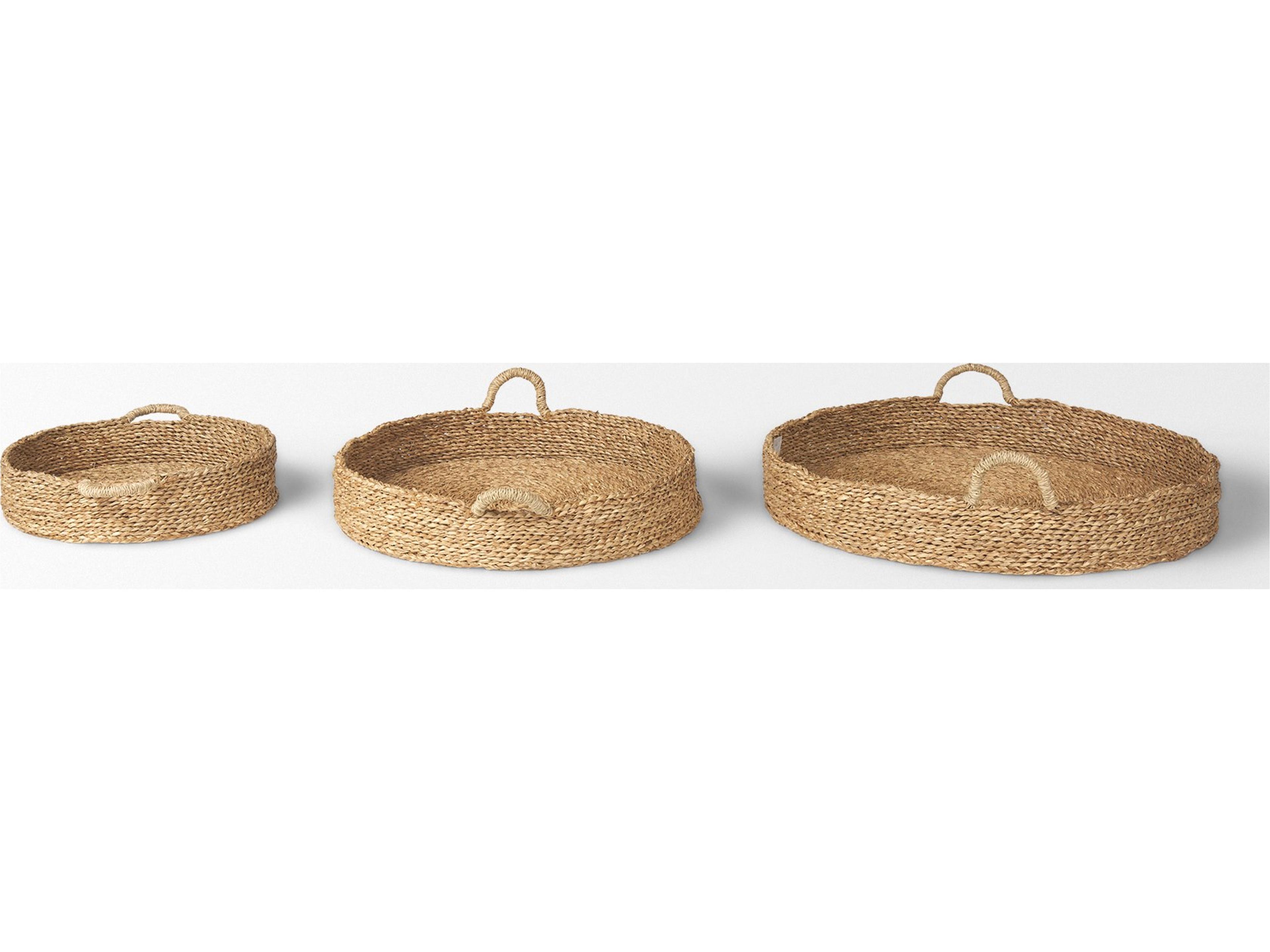 Mercana Ulana Set of 3 Round Nesting Seagrass Trays w/ Loop Handles