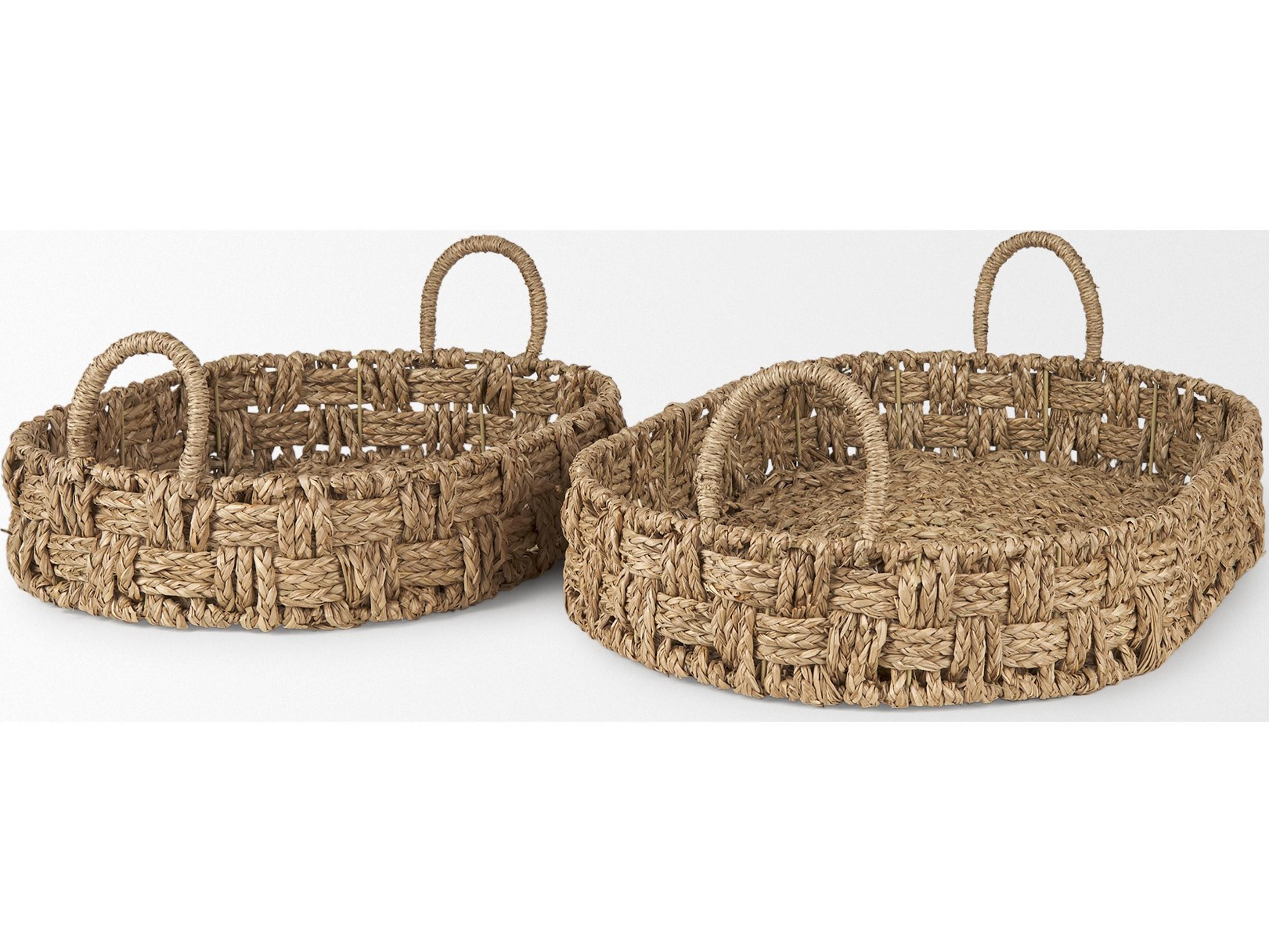 Mercana Haini Set of 2 Large Basketweave Seagrass Trays w/ Loop Handles