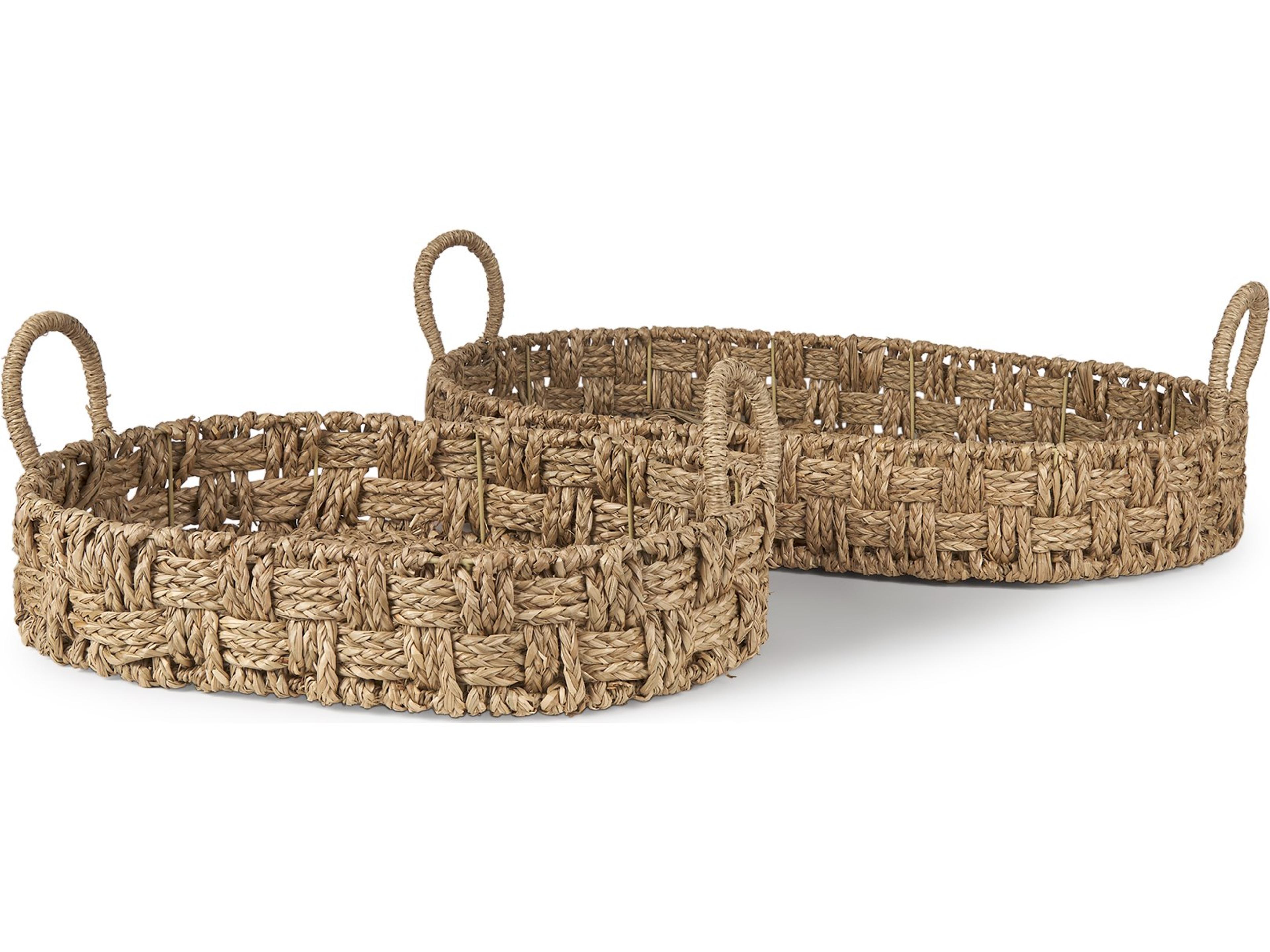 Mercana Haini Set of 2 Large Basketweave Seagrass Trays w/ Loop Handles