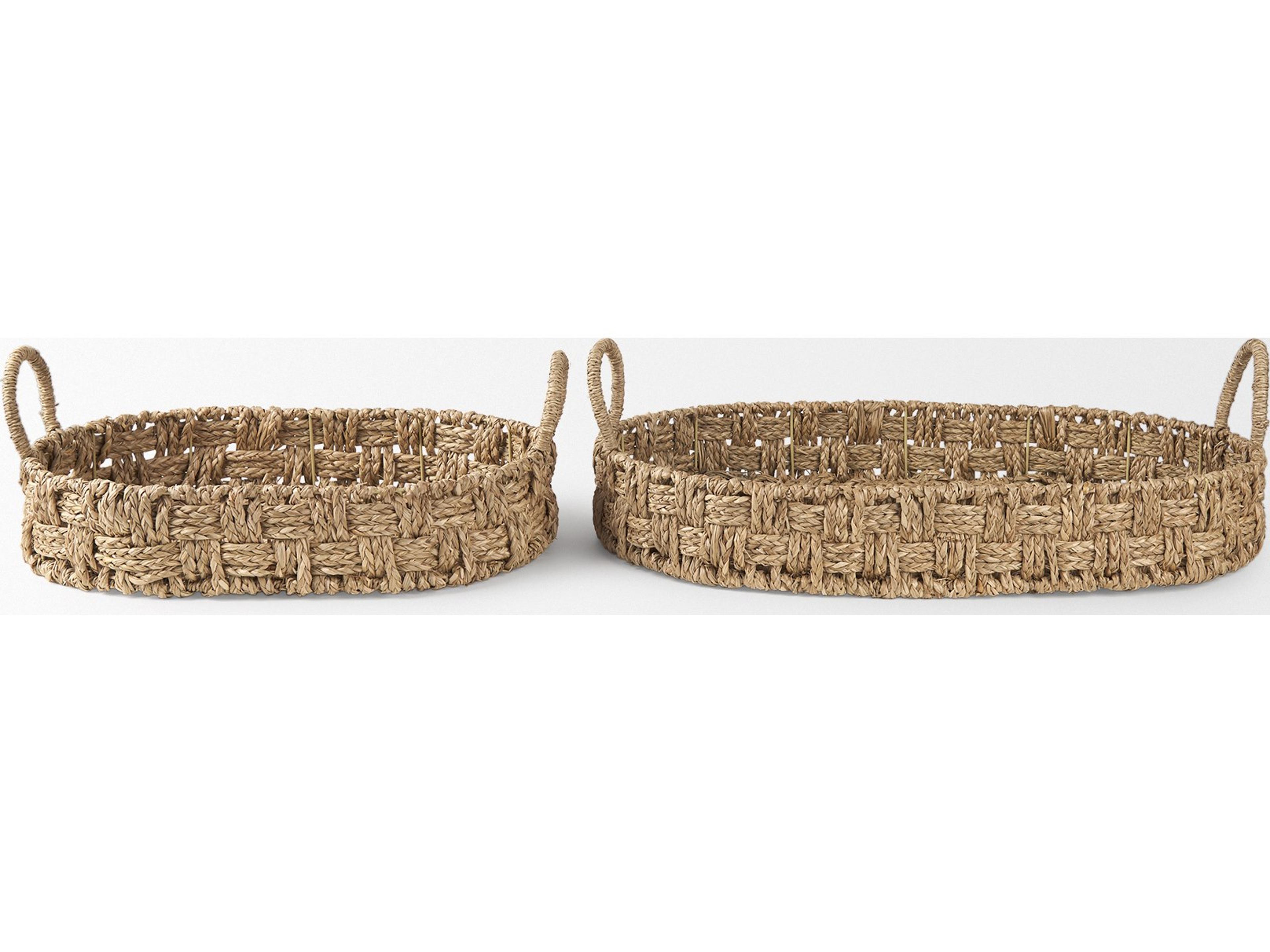 Mercana Haini Set of 2 Large Basketweave Seagrass Trays w/ Loop Handles