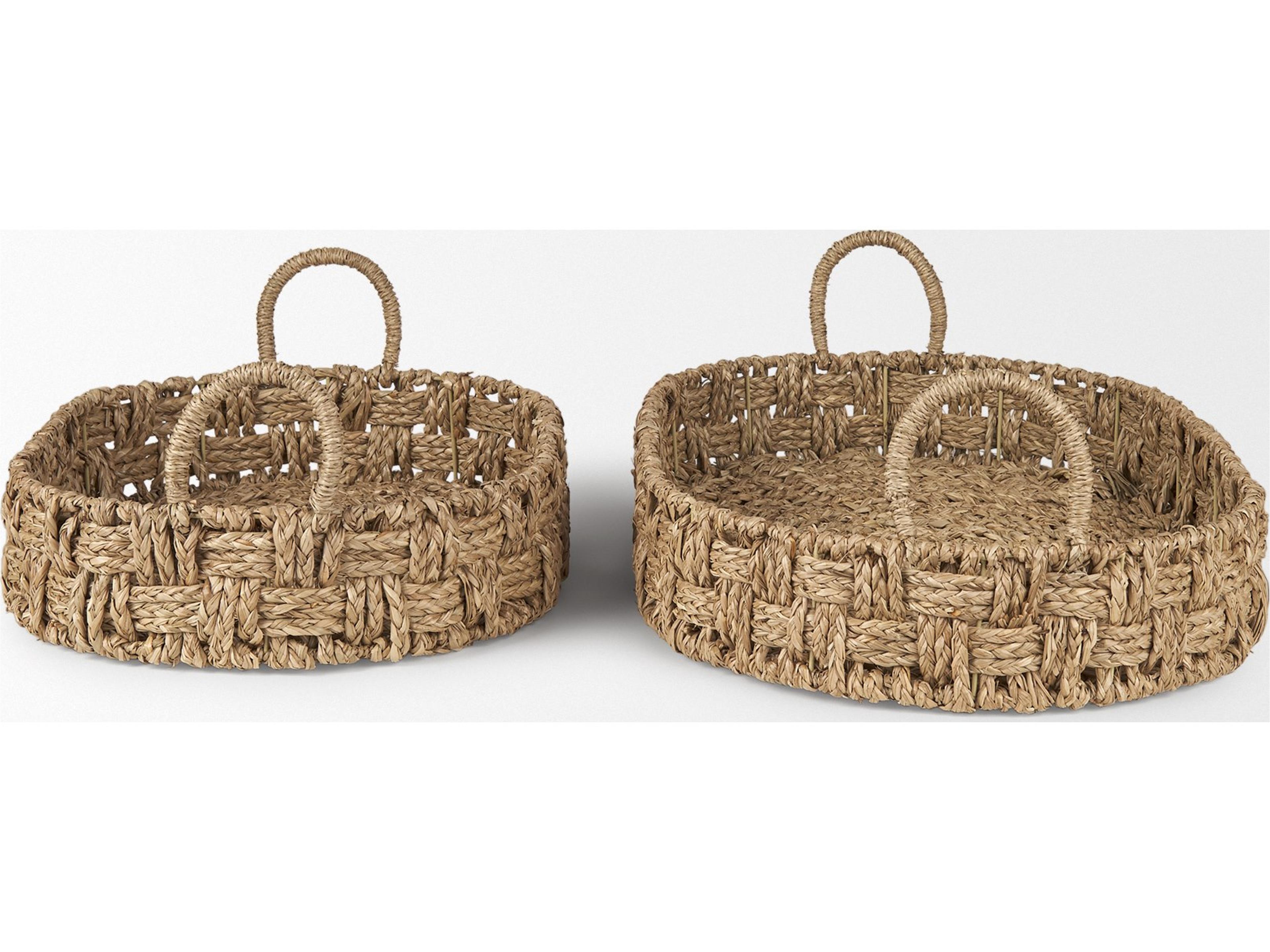 Mercana Haini Set of 2 Large Basketweave Seagrass Trays w/ Loop Handles