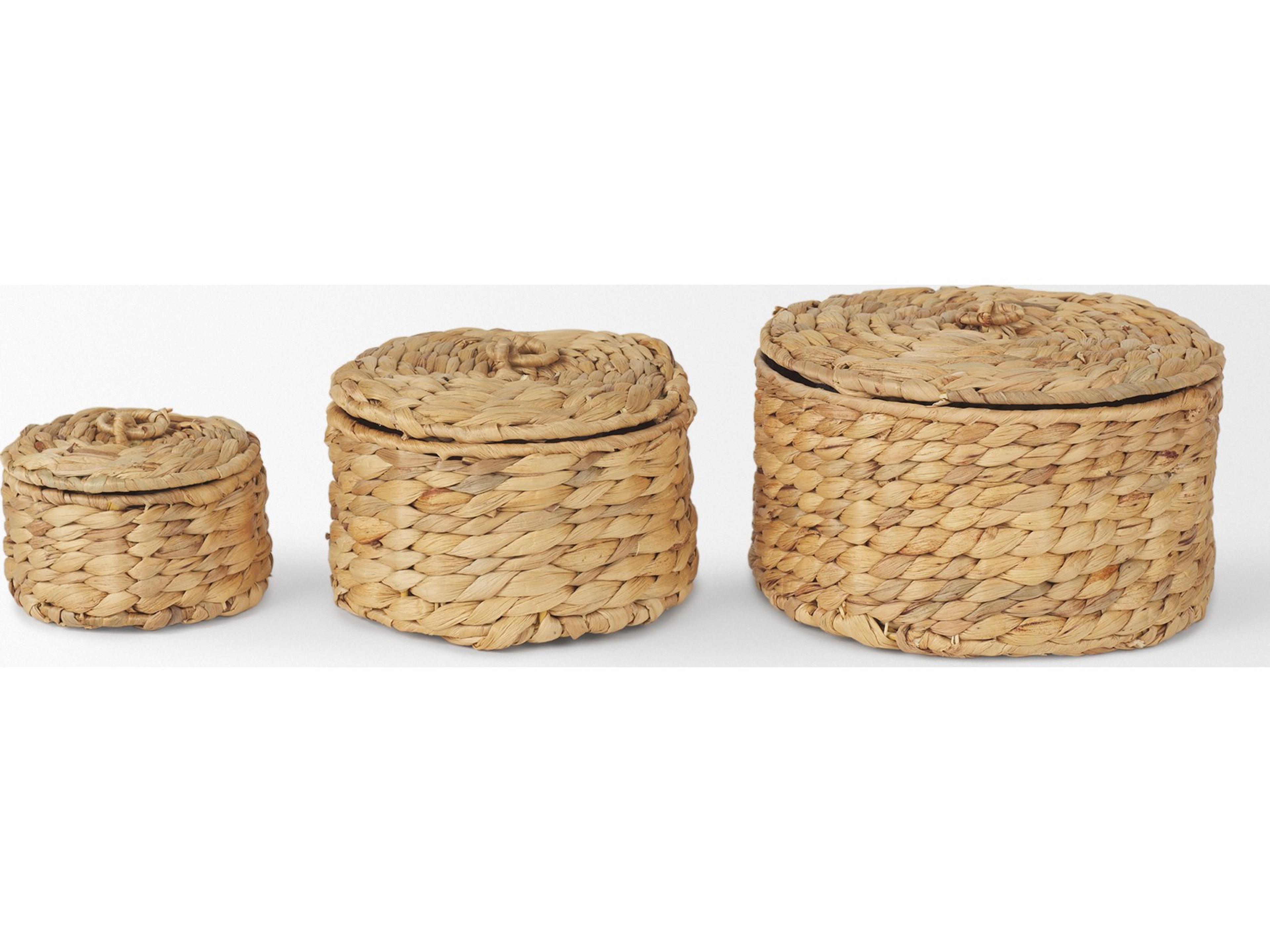 Mercana Kea Set of 3 Nesting Water Hyacinth Boxes with Lids