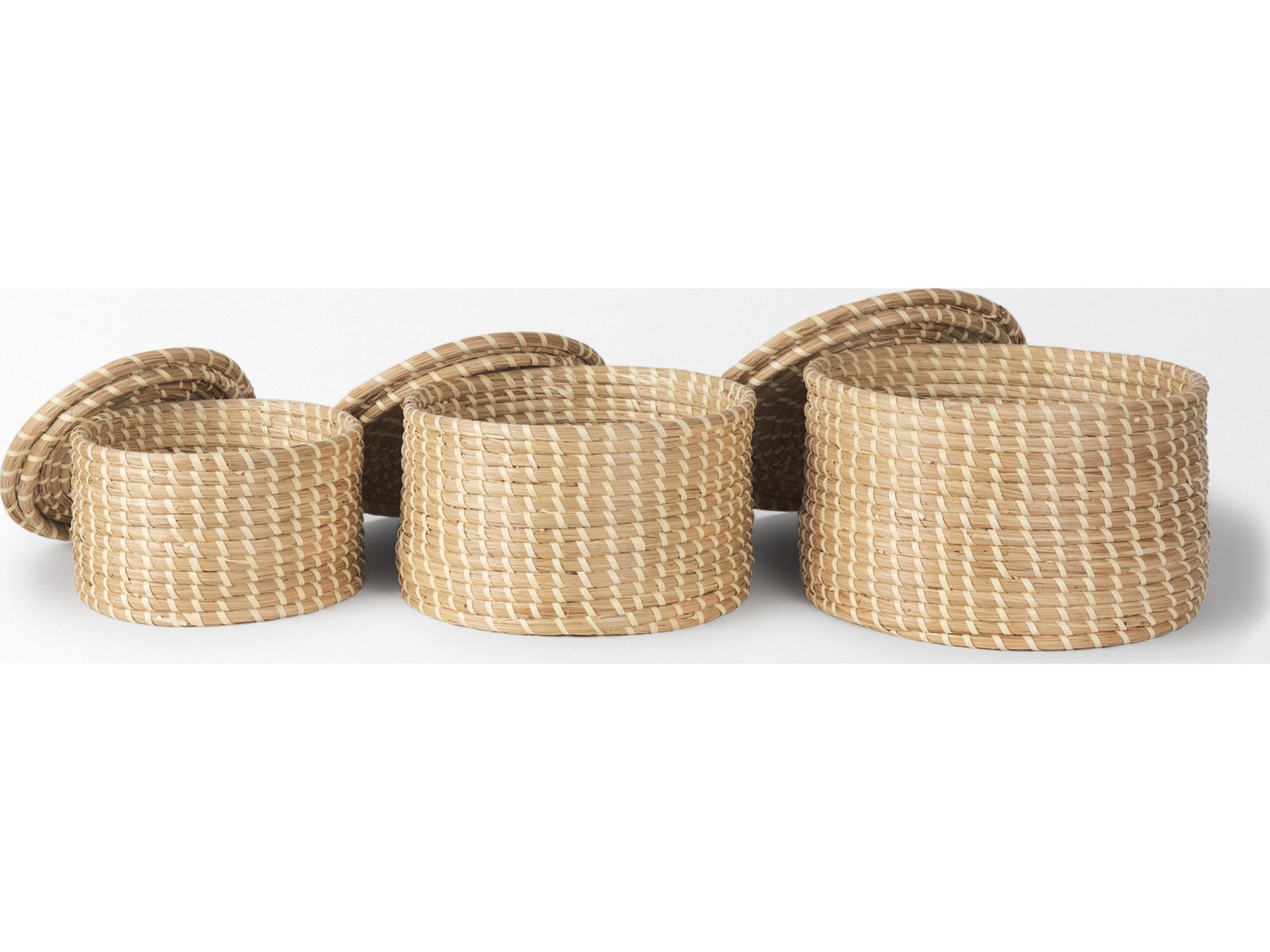 Mercana Kailini Set of 3 Nesting Seagrass & Palm Leaf Boxes with Lids