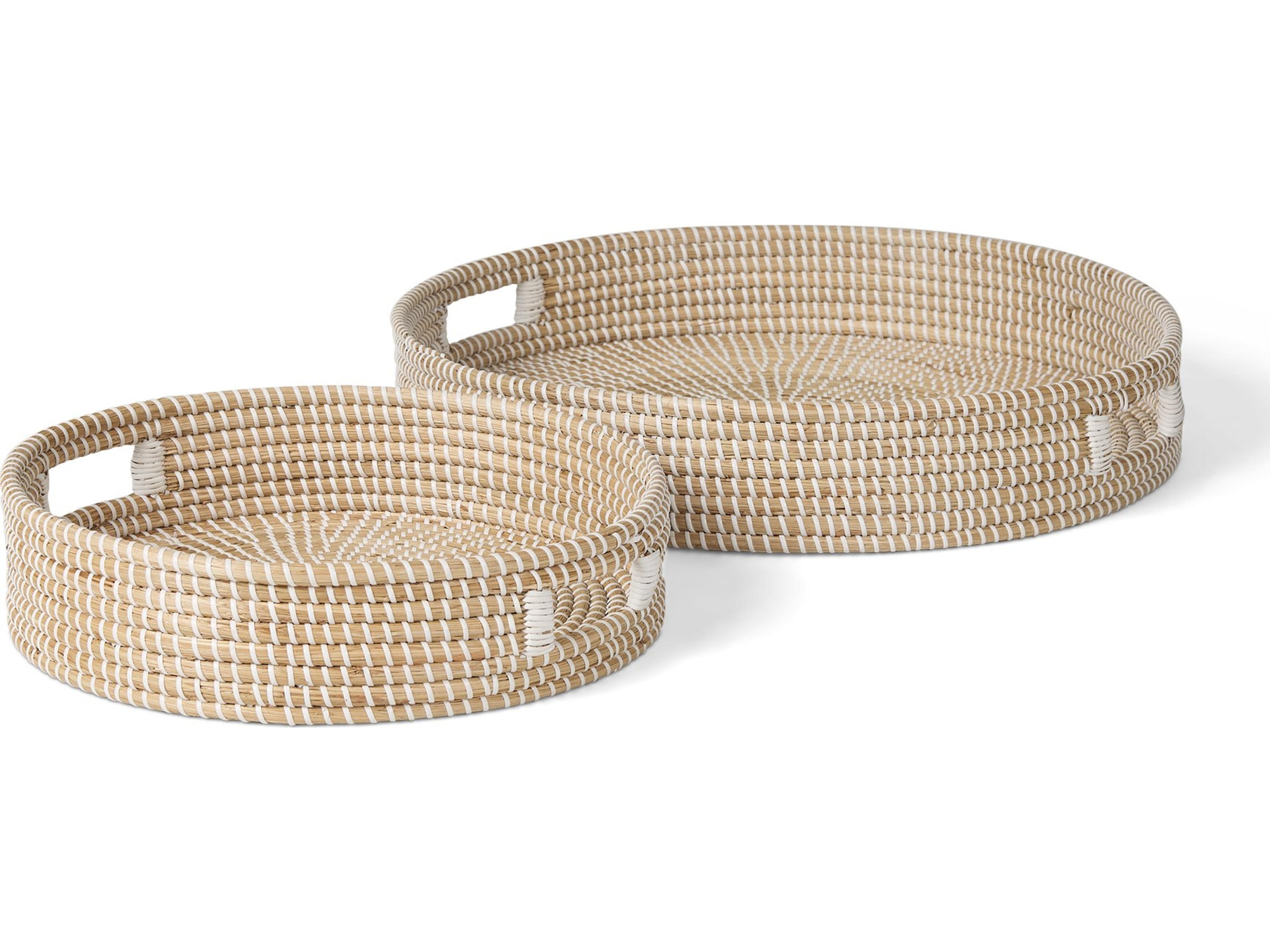 Mercana Kalama Set of 2 Large Round Seagrass Trays w/ Handles