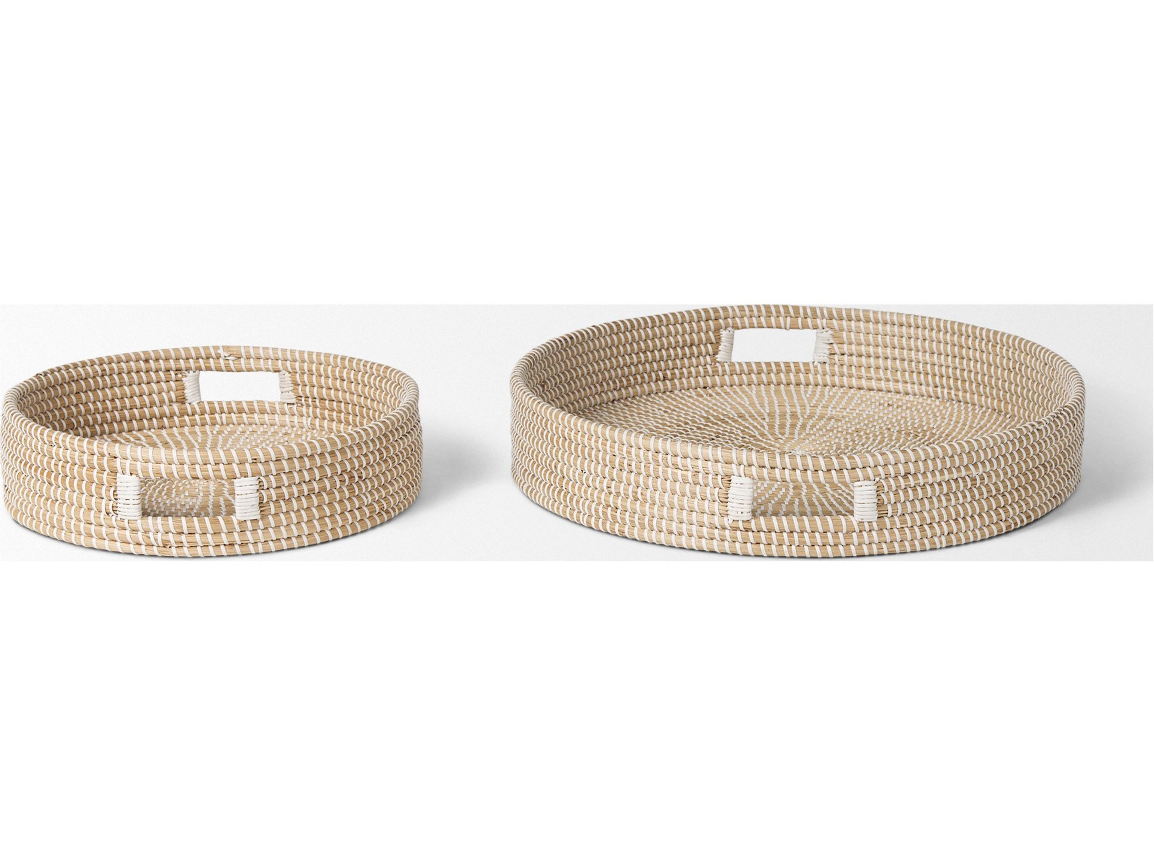 Mercana Kalama Set of 2 Large Round Seagrass Trays w/ Handles