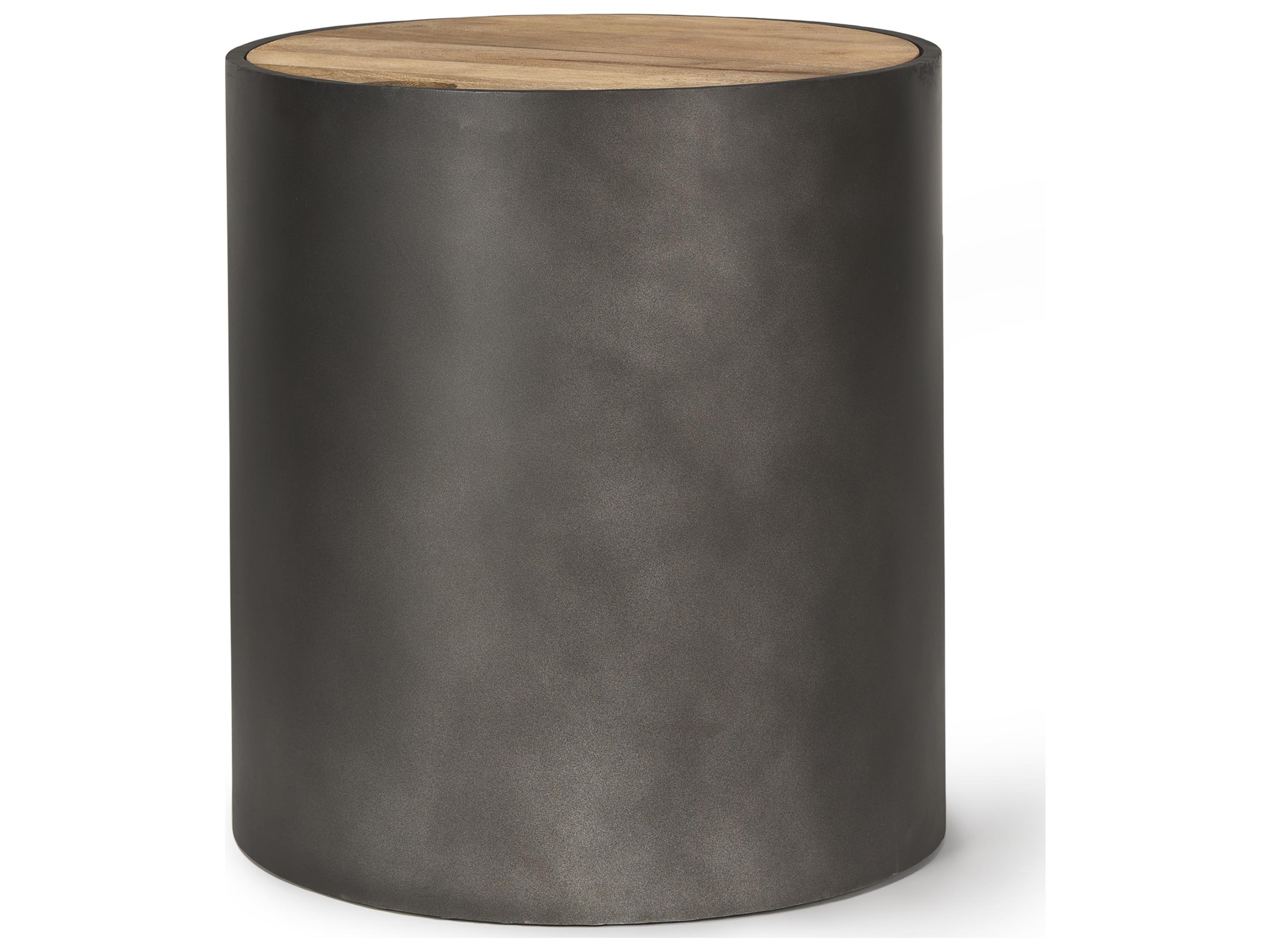 Eclipse Gunmetal Gray Drum Base w/ Brown Wood Top End/Side Table