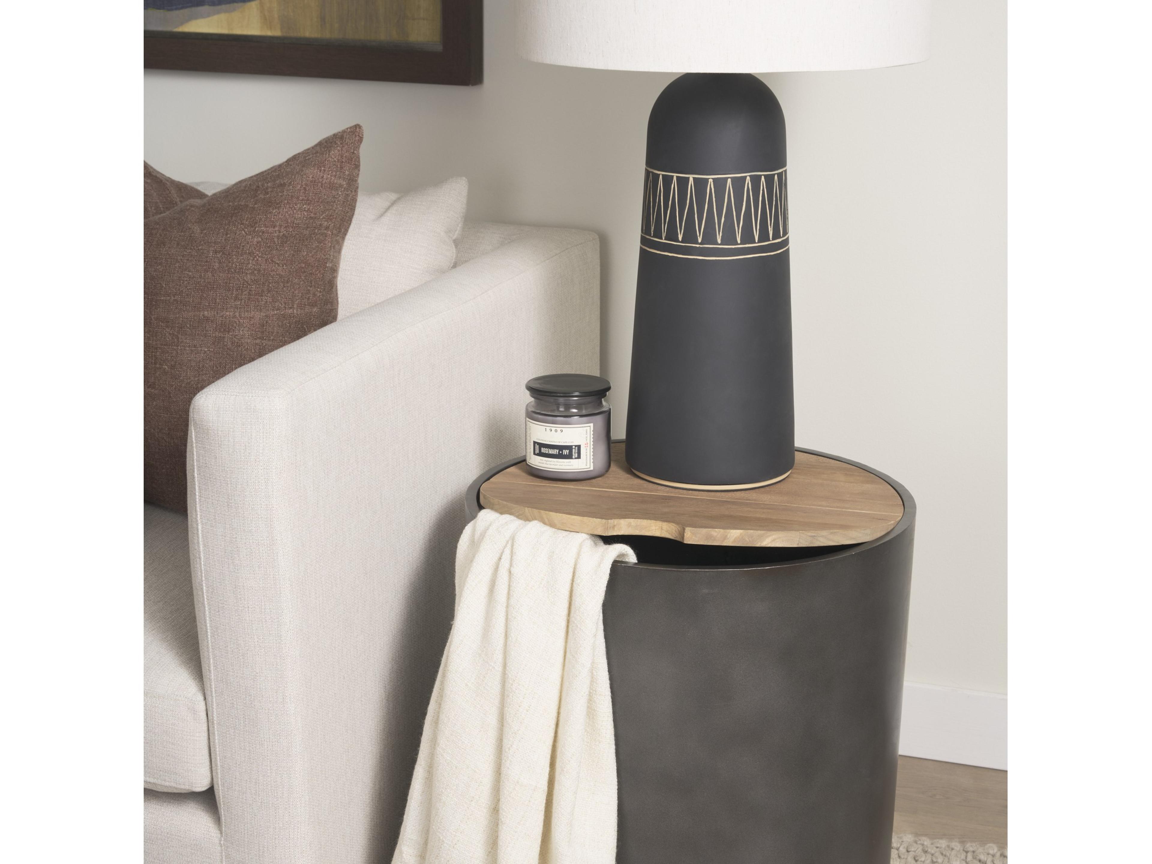 Mercana Eclipse Gunmetal Gray Drum Base w/ Brown Wood Top End/Side Table