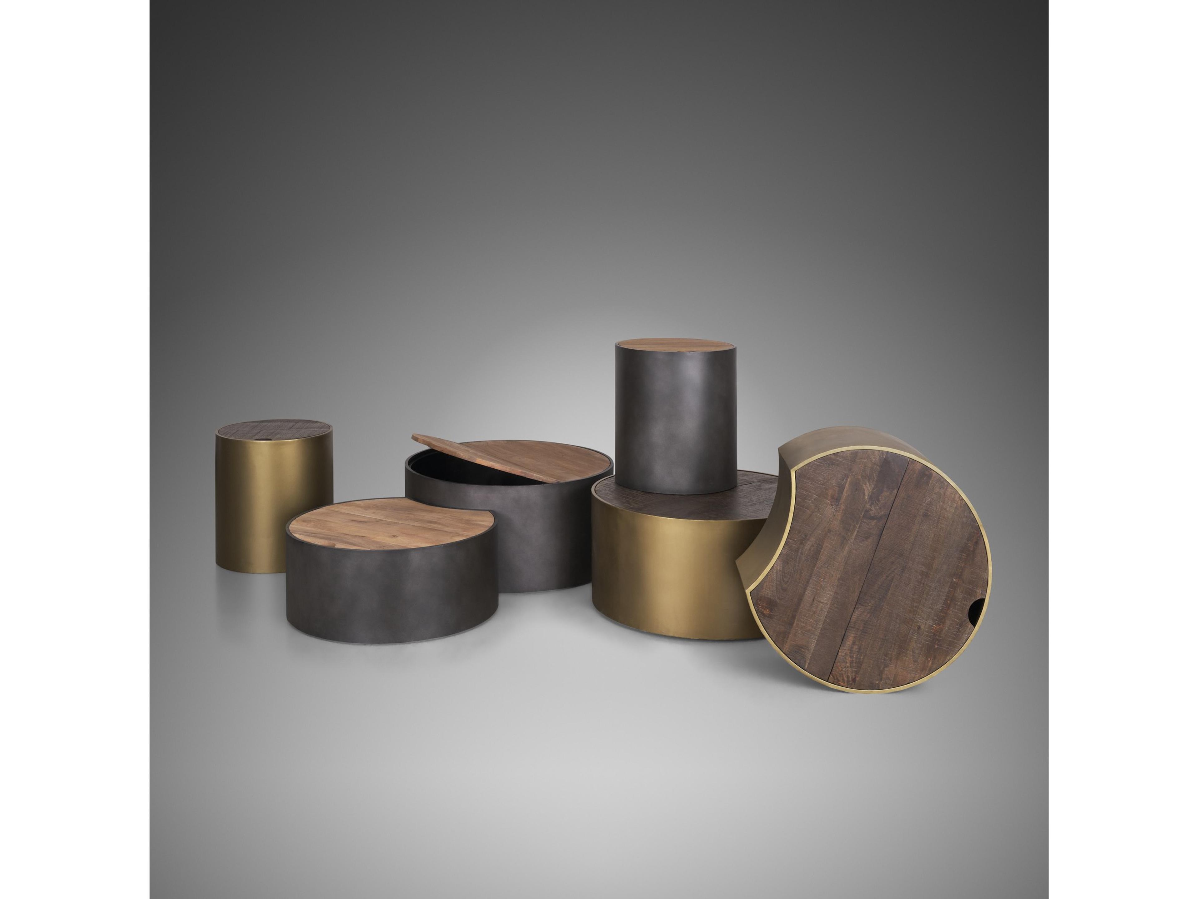 Mercana Eclipse Gunmetal Gray Drum Base w/ Brown Wood Top End/Side Table