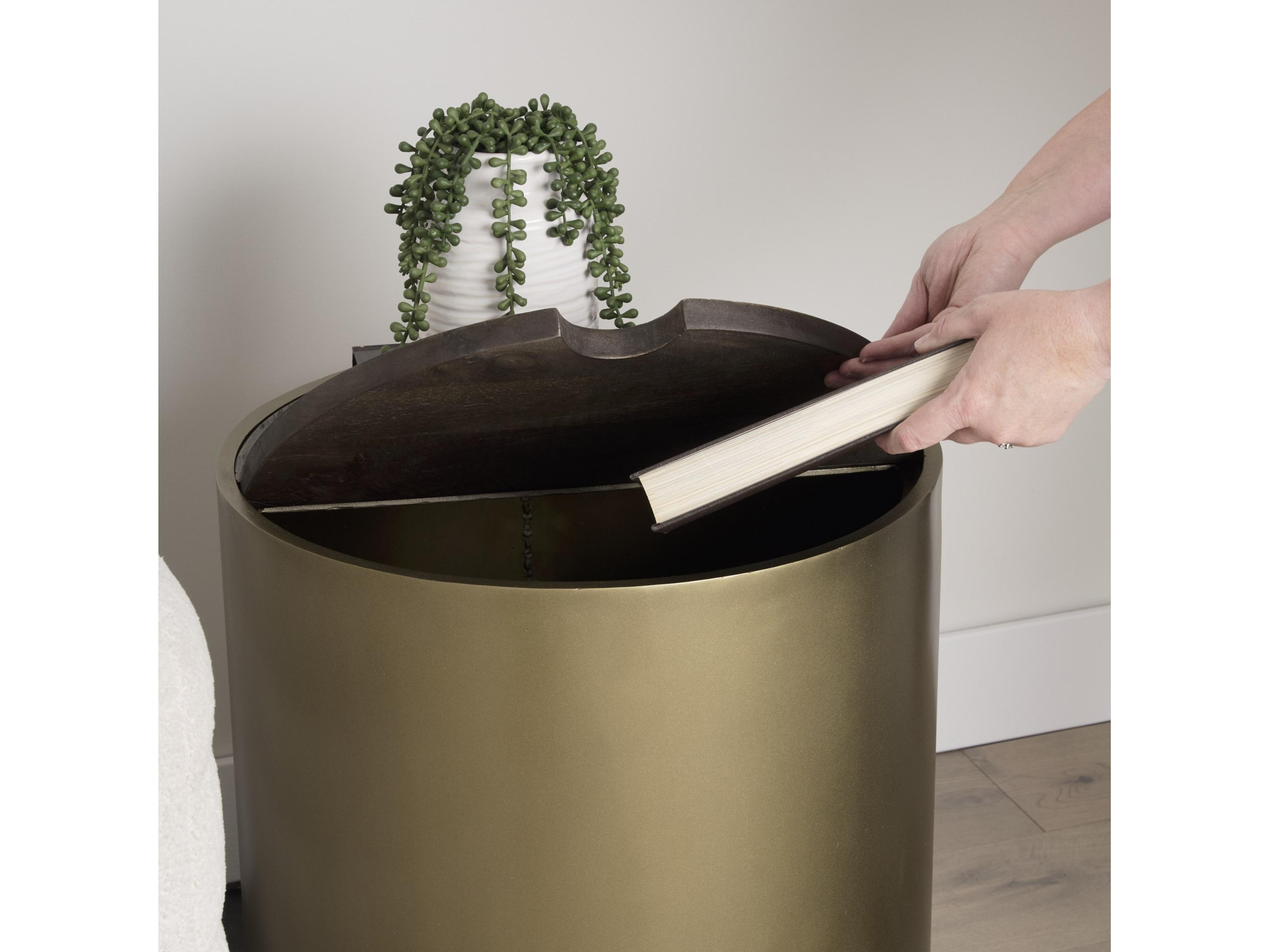 Mercana Eclipse Antique Brass Metal Drum Base w/ Dark Brown Wood Top End/Side Table