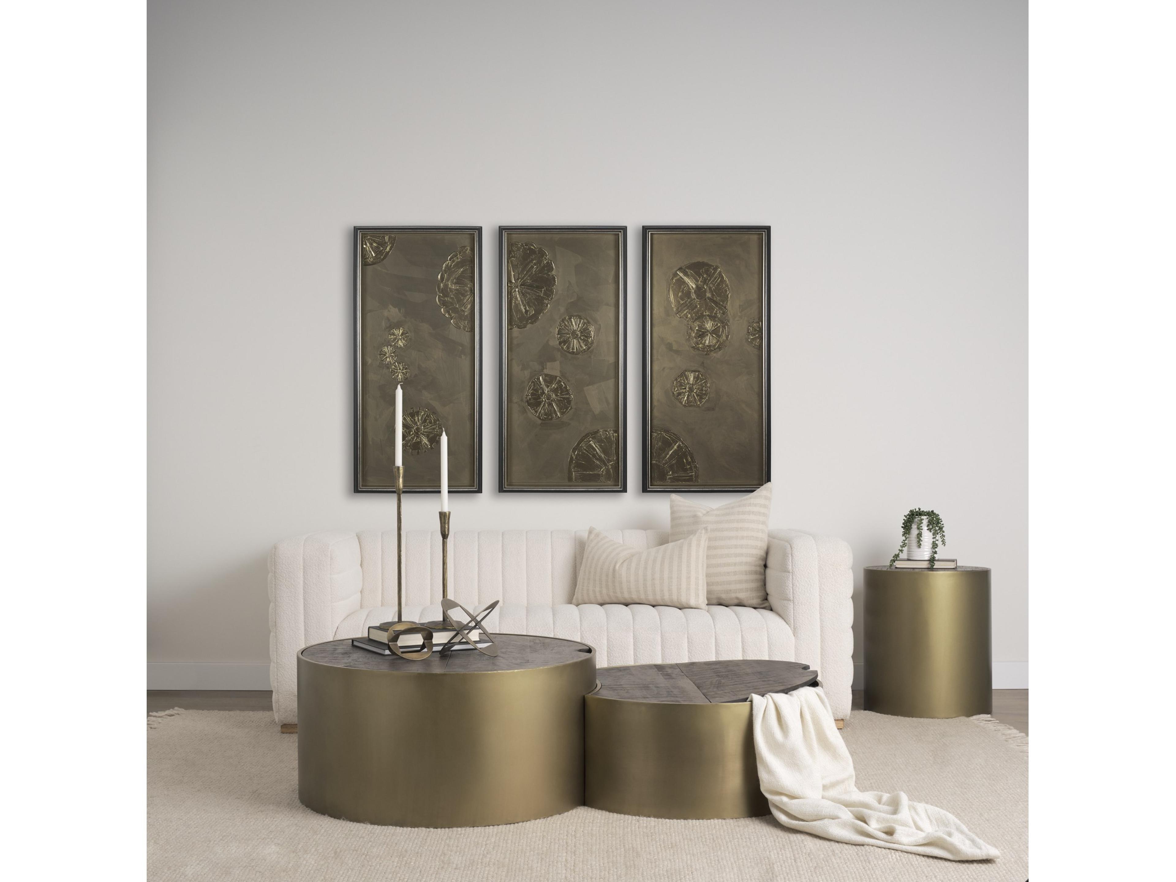 Mercana Eclipse Antique Brass Metal Drum Base w/ Dark Brown Wood Top End/Side Table