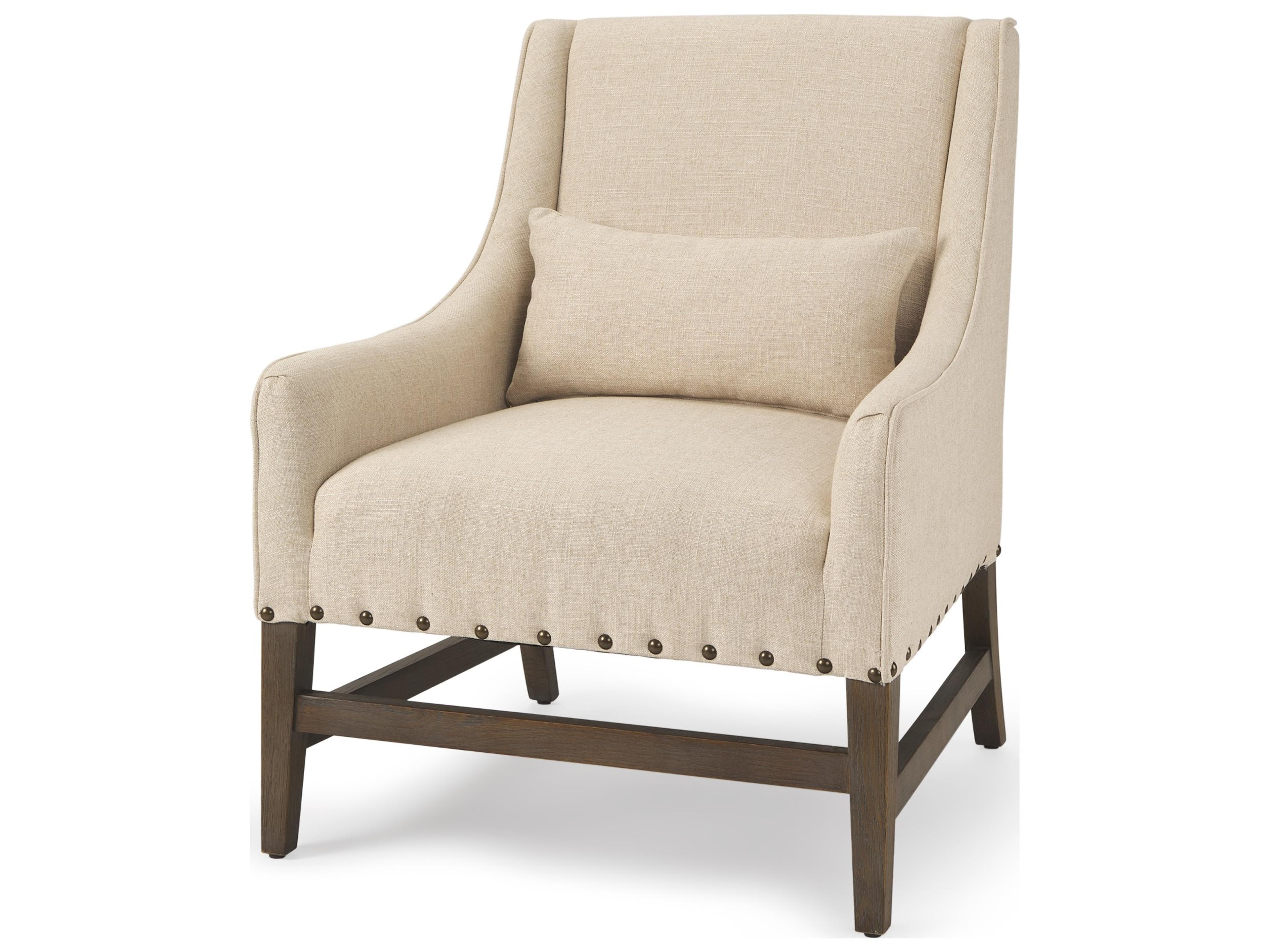 Kensington Cream Linen Fabric and Wood Accent Chair