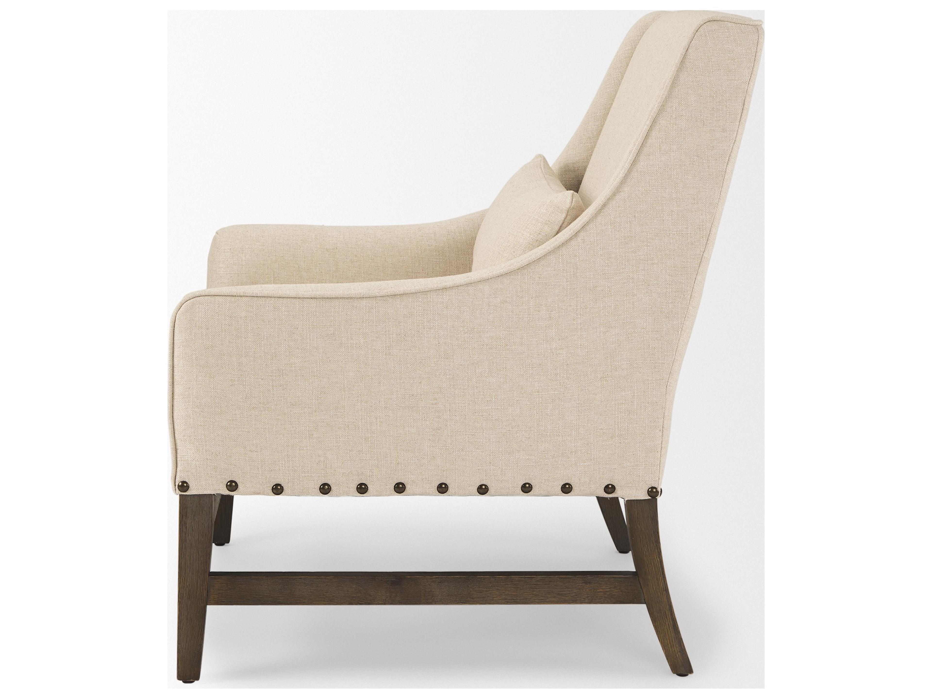 Mercana Kensington Cream Linen Fabric and Wood Accent Chair