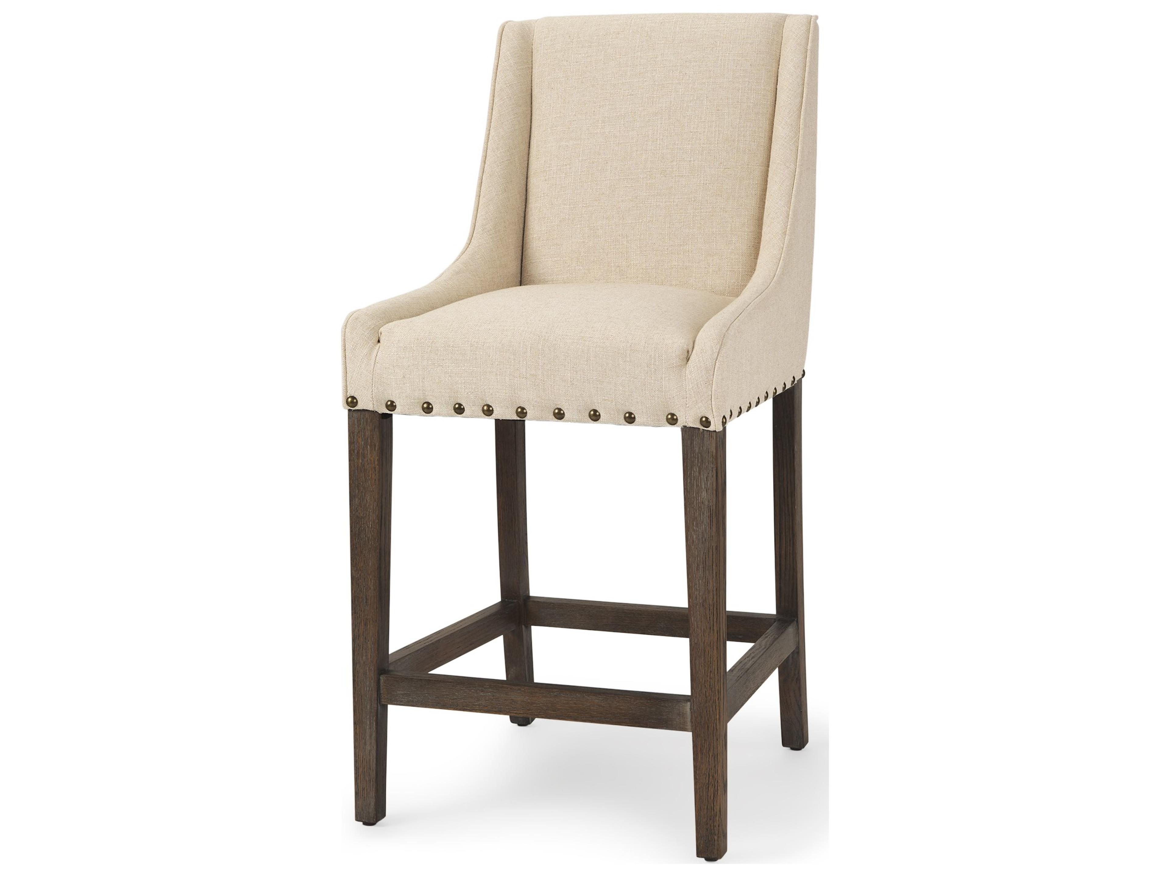 Kensington Cream Fabric Seat Brown Wood Frame Counter Stool