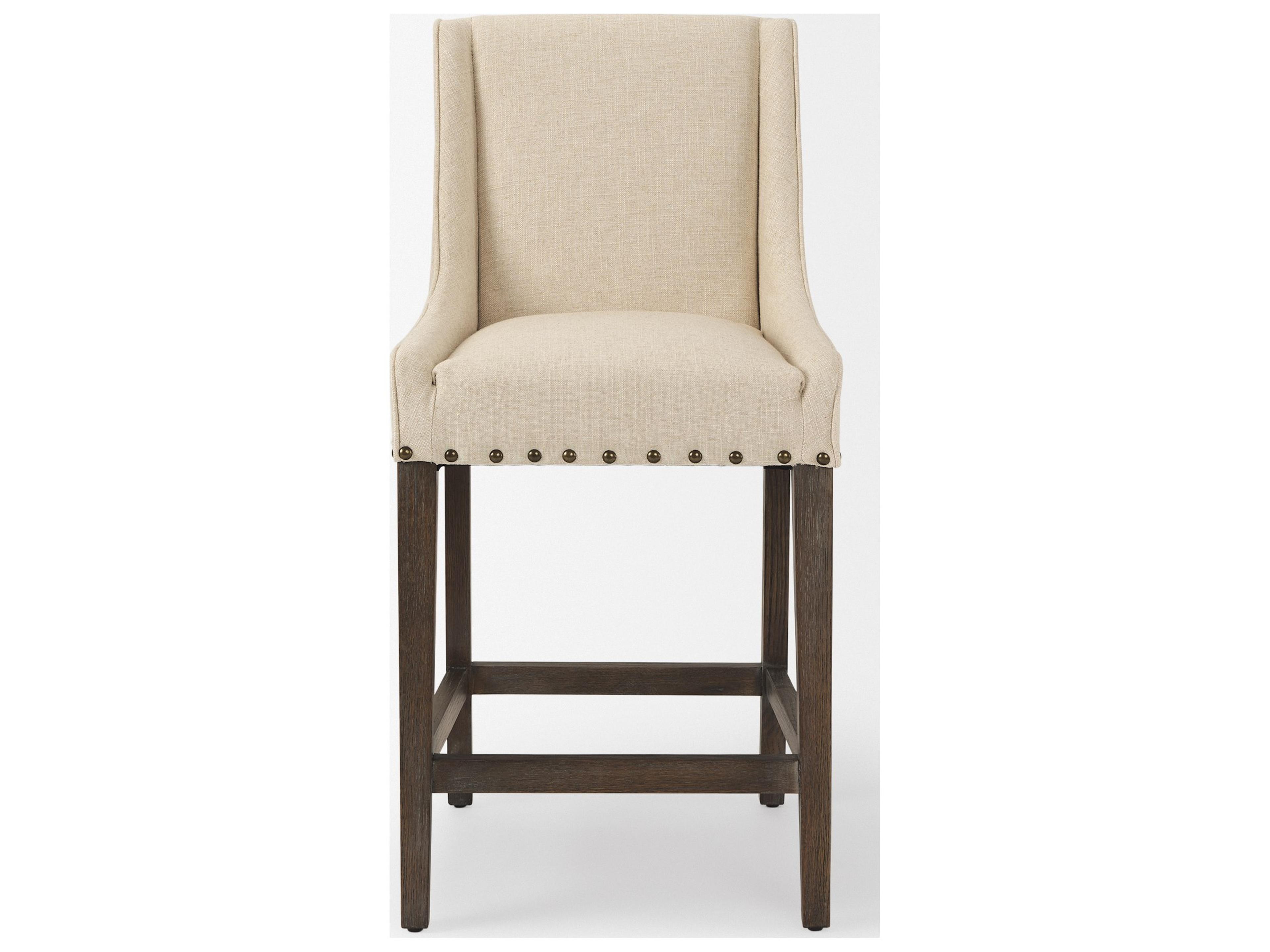 Mercana Kensington Cream Fabric Seat Brown Wood Frame Counter Stool