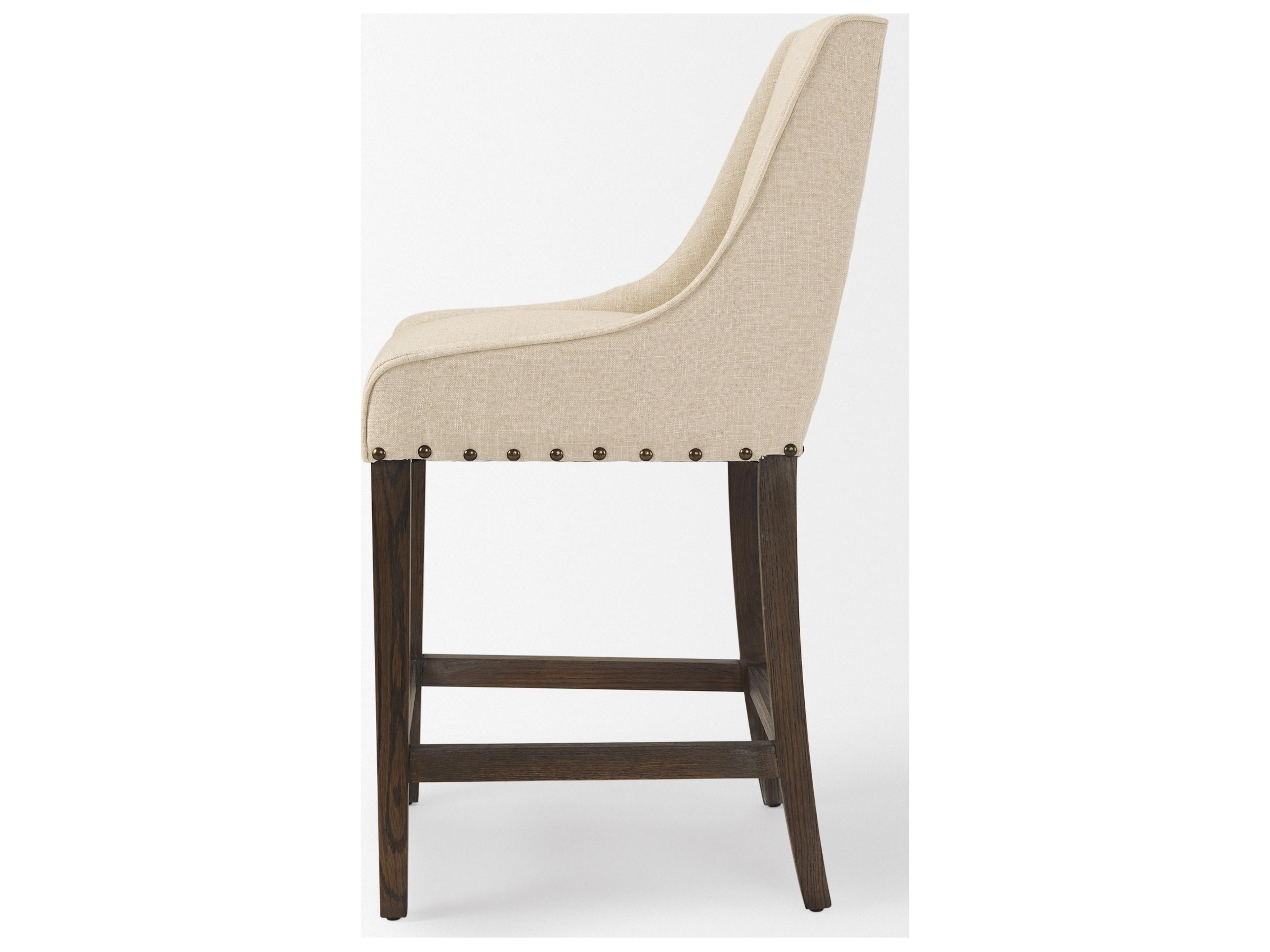 Mercana Kensington Cream Fabric Seat Brown Wood Frame Counter Stool
