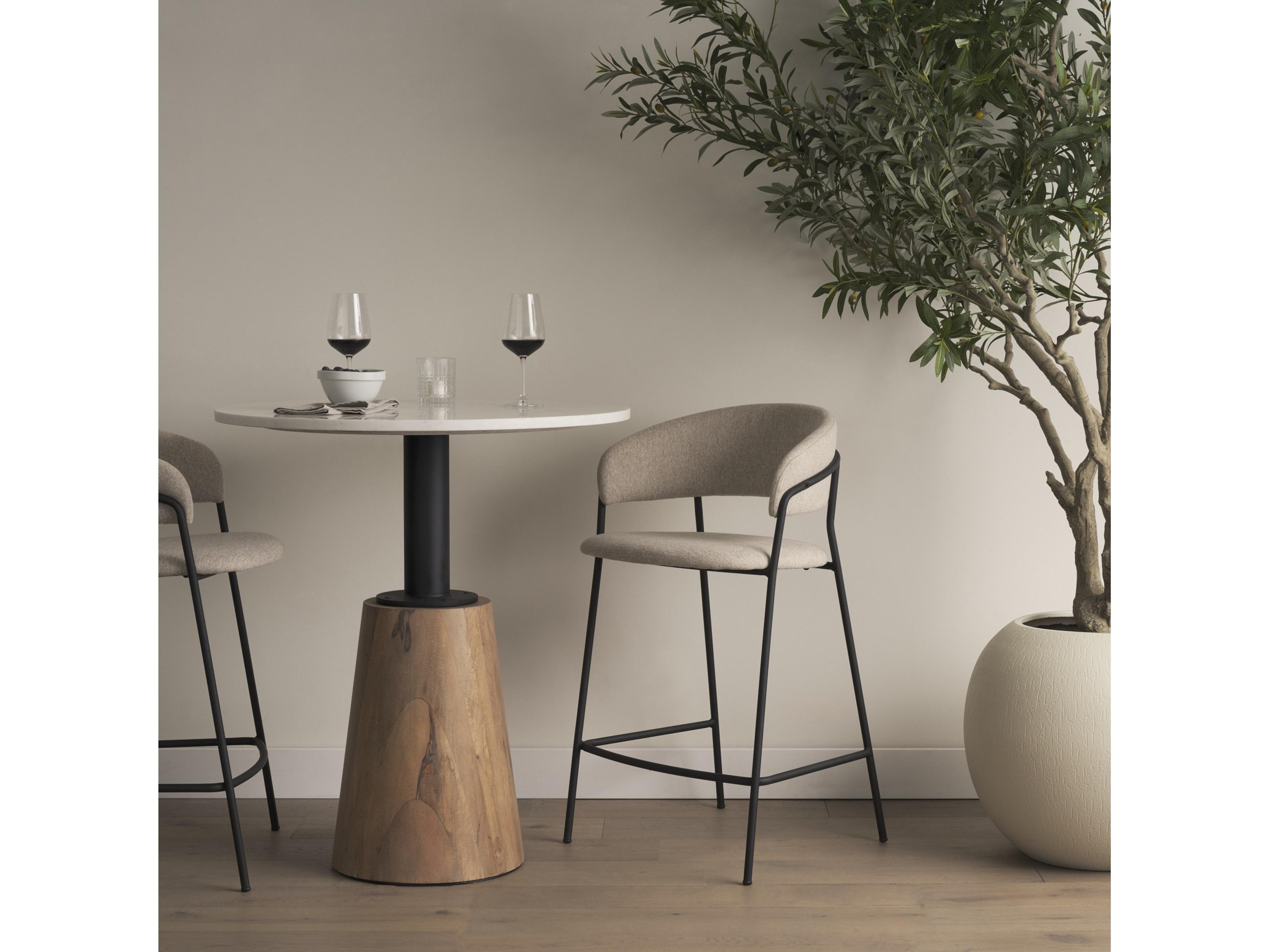 Mercana Carolyn Counter Stool w/ Oatmeal Fabric & Matte Black Metal