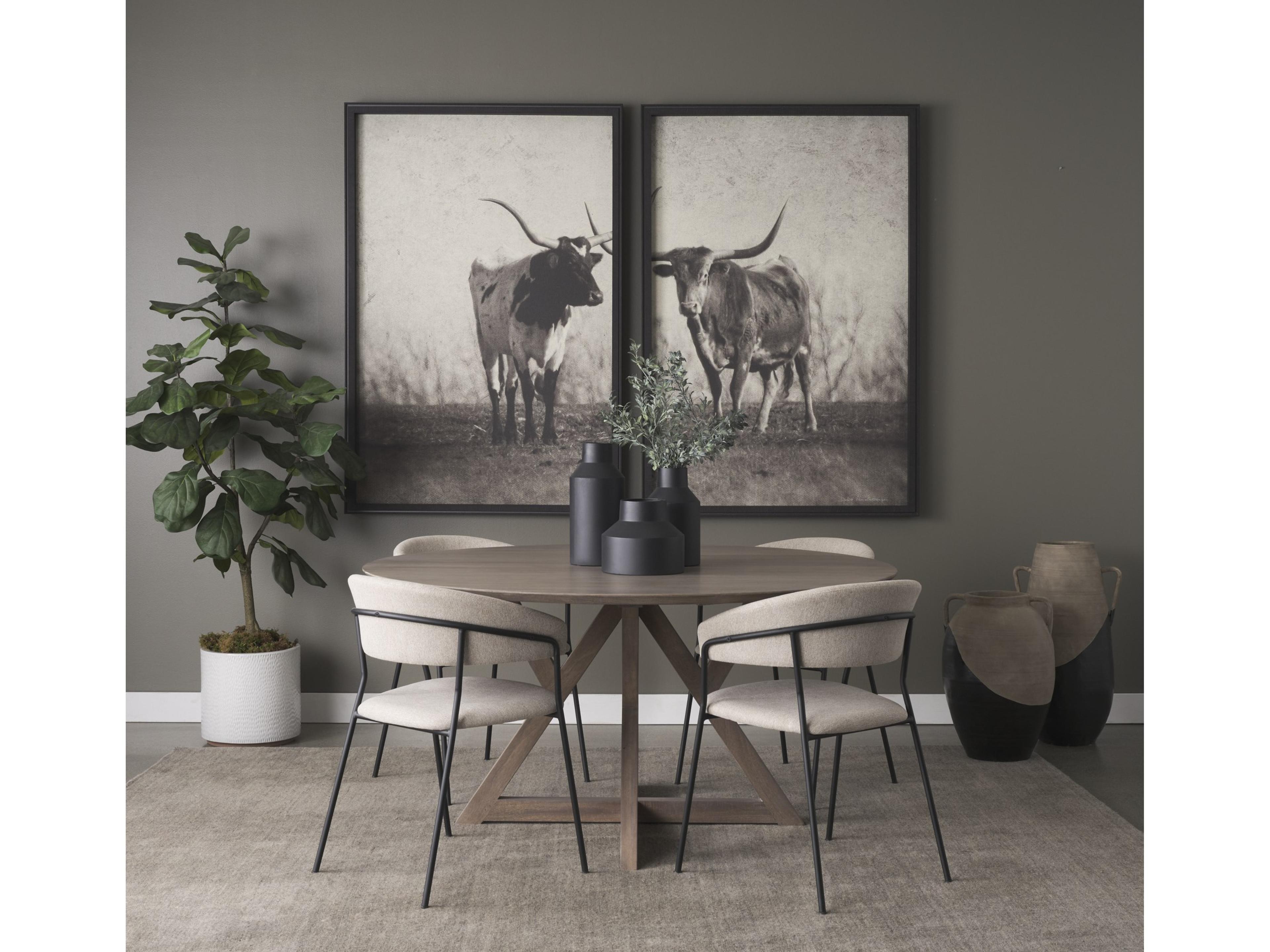 Mercana Carolyn Dining Chair w/ Oatmeal Fabric & Matte Black Metal