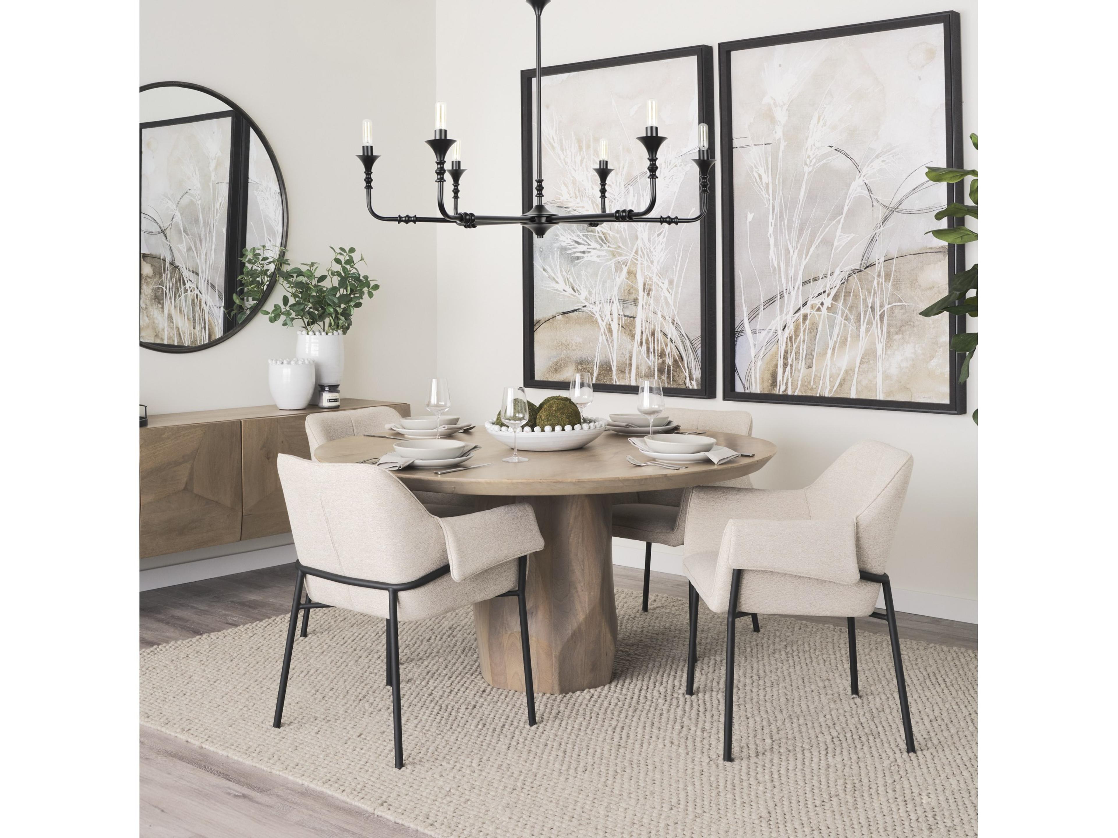 Mercana Brently Dining Chair w/ Oatmeal Fabric & Matte Black Metal Legs