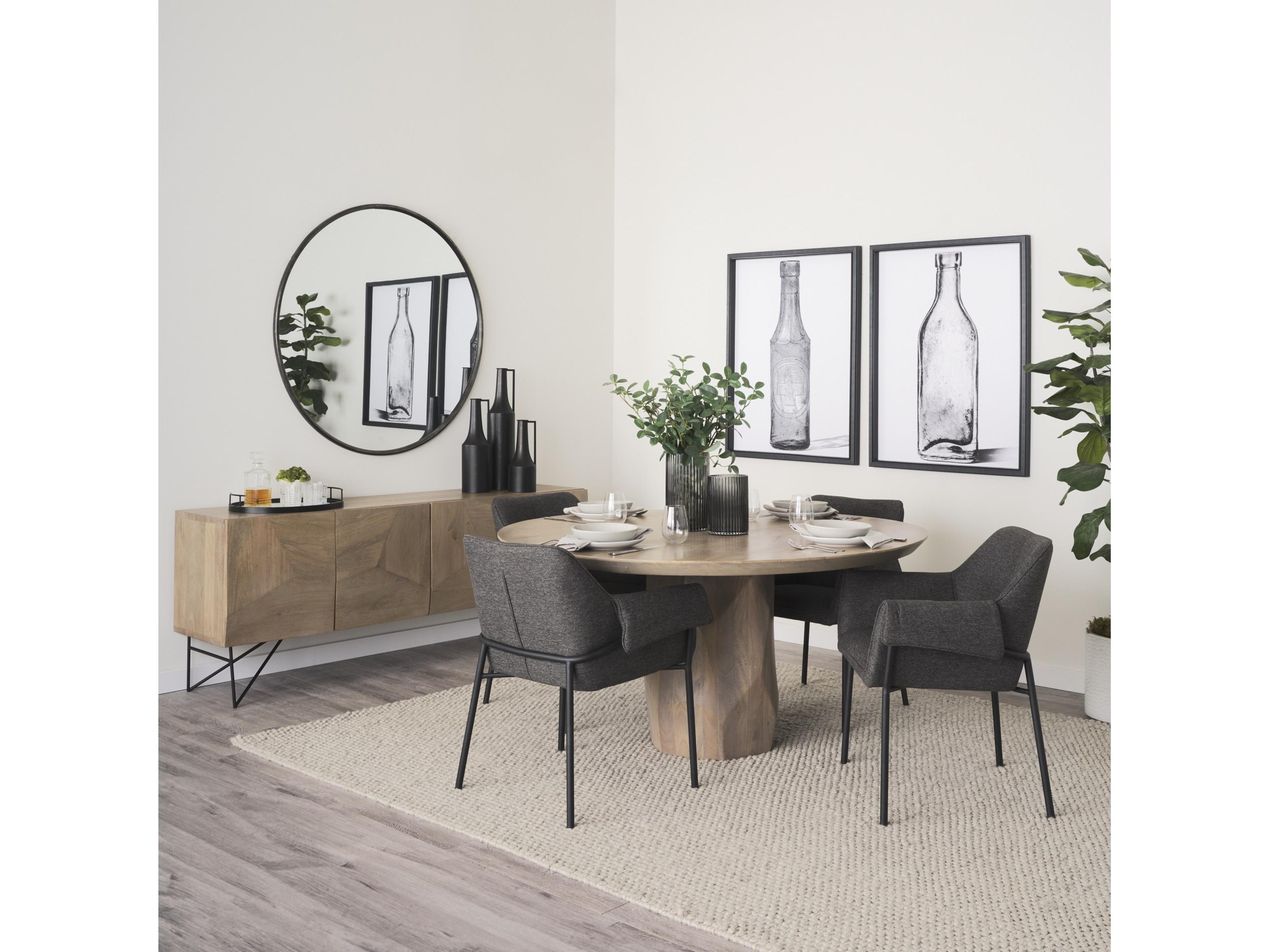 Mercana Brently Dining Chair w/ Gray Fabric & Matte Black Metal Legs