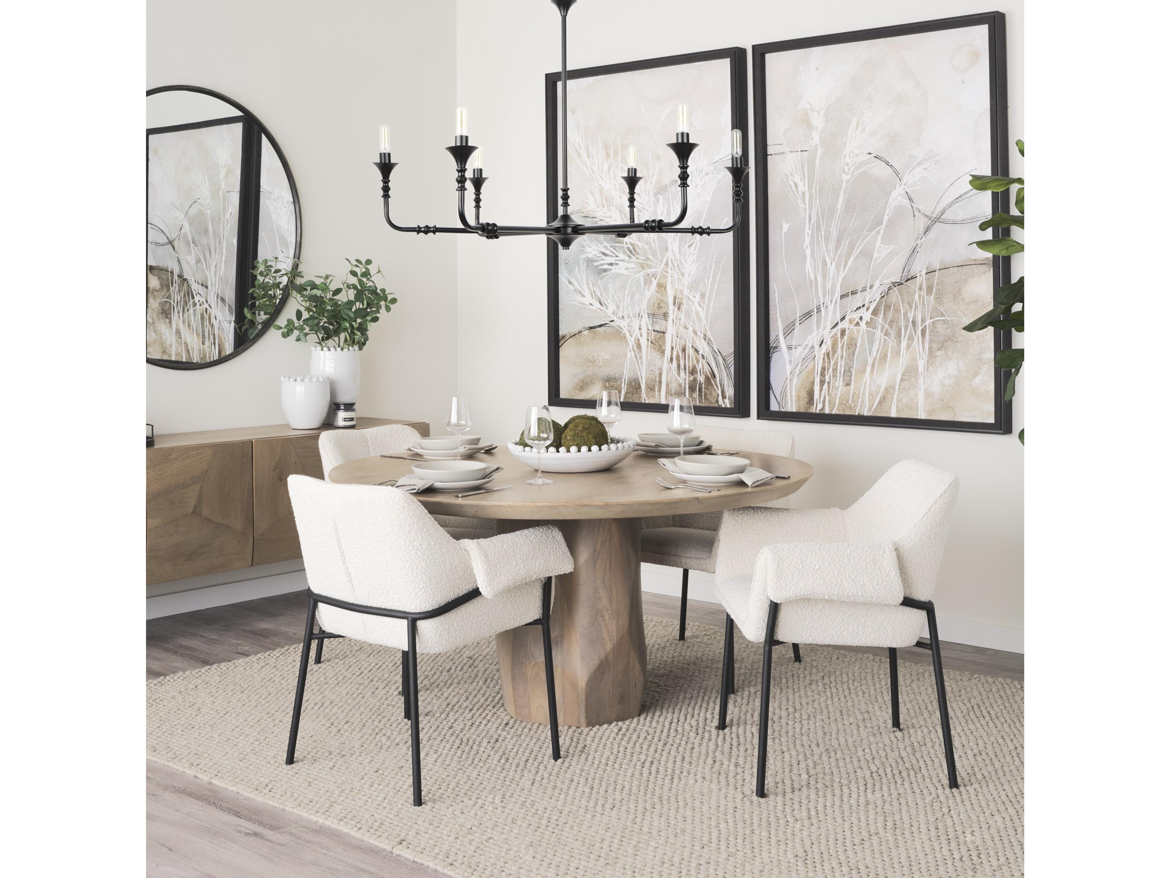 Mercana Brently Dining Chair w/ Cream Boucle Fabric & Matte Black Metal Legs