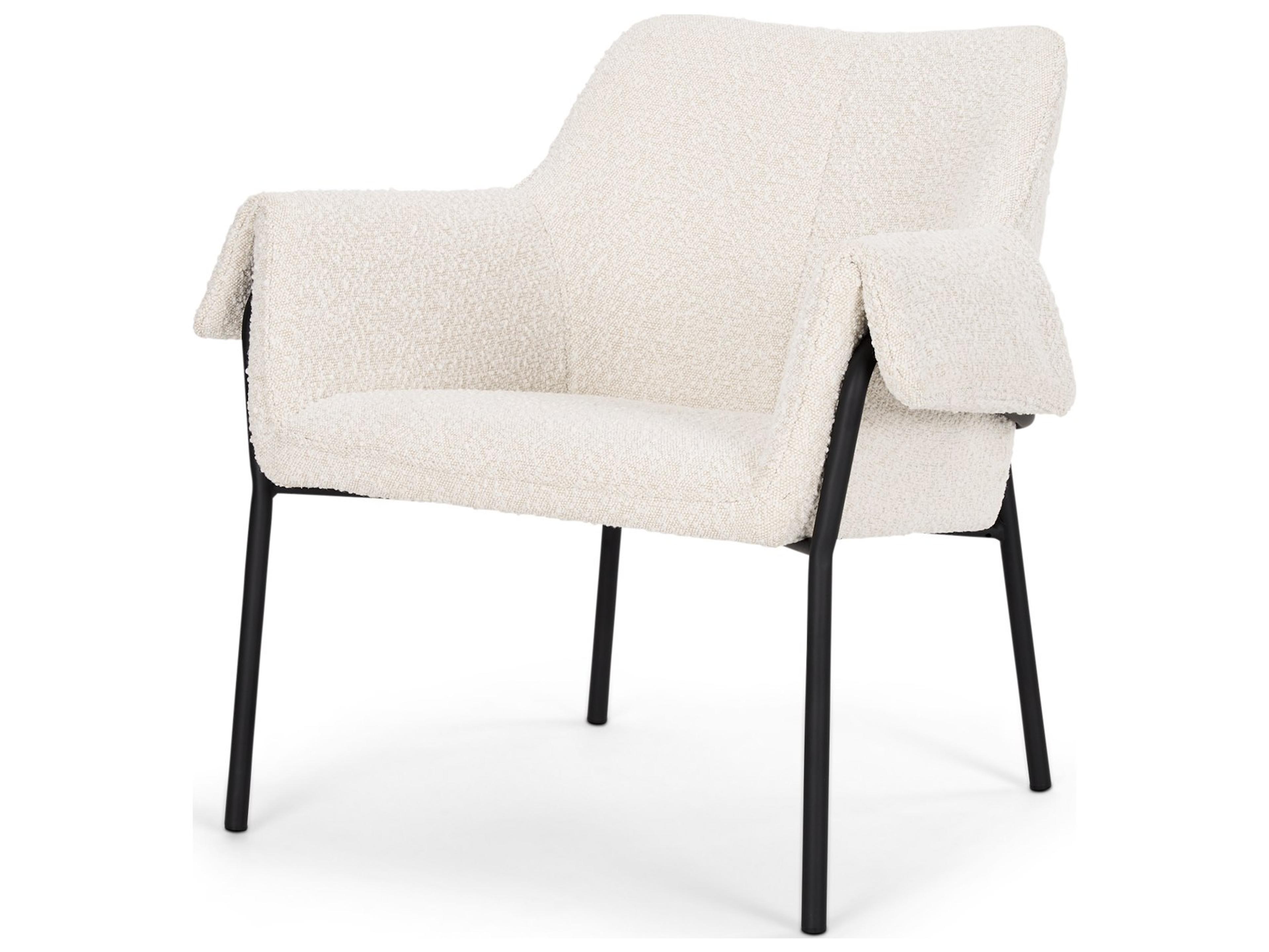 Brently Accent Chair w/ Cream Boucle Fabric & Matte Black Metal Legs