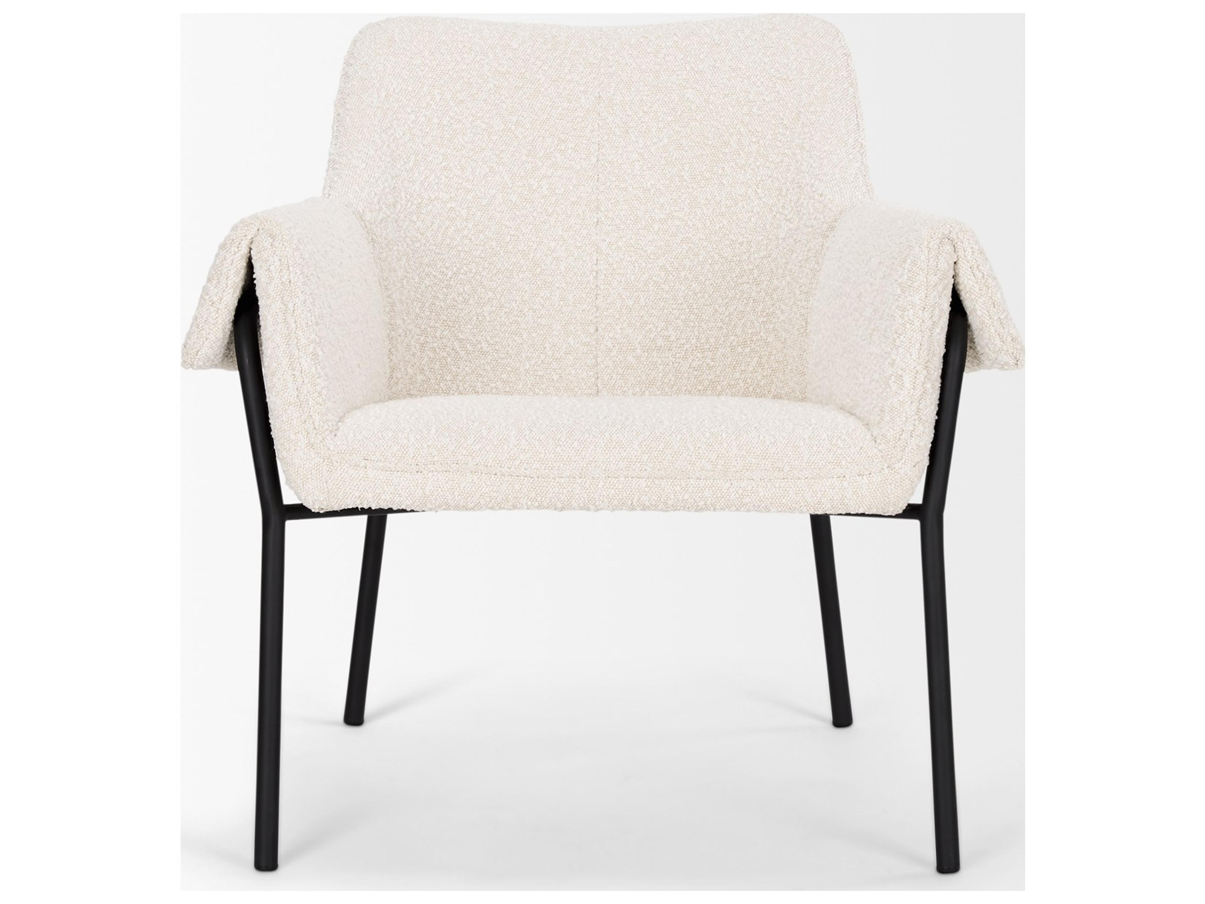 Mercana Brently Accent Chair w/ Cream Boucle Fabric & Matte Black Metal Legs