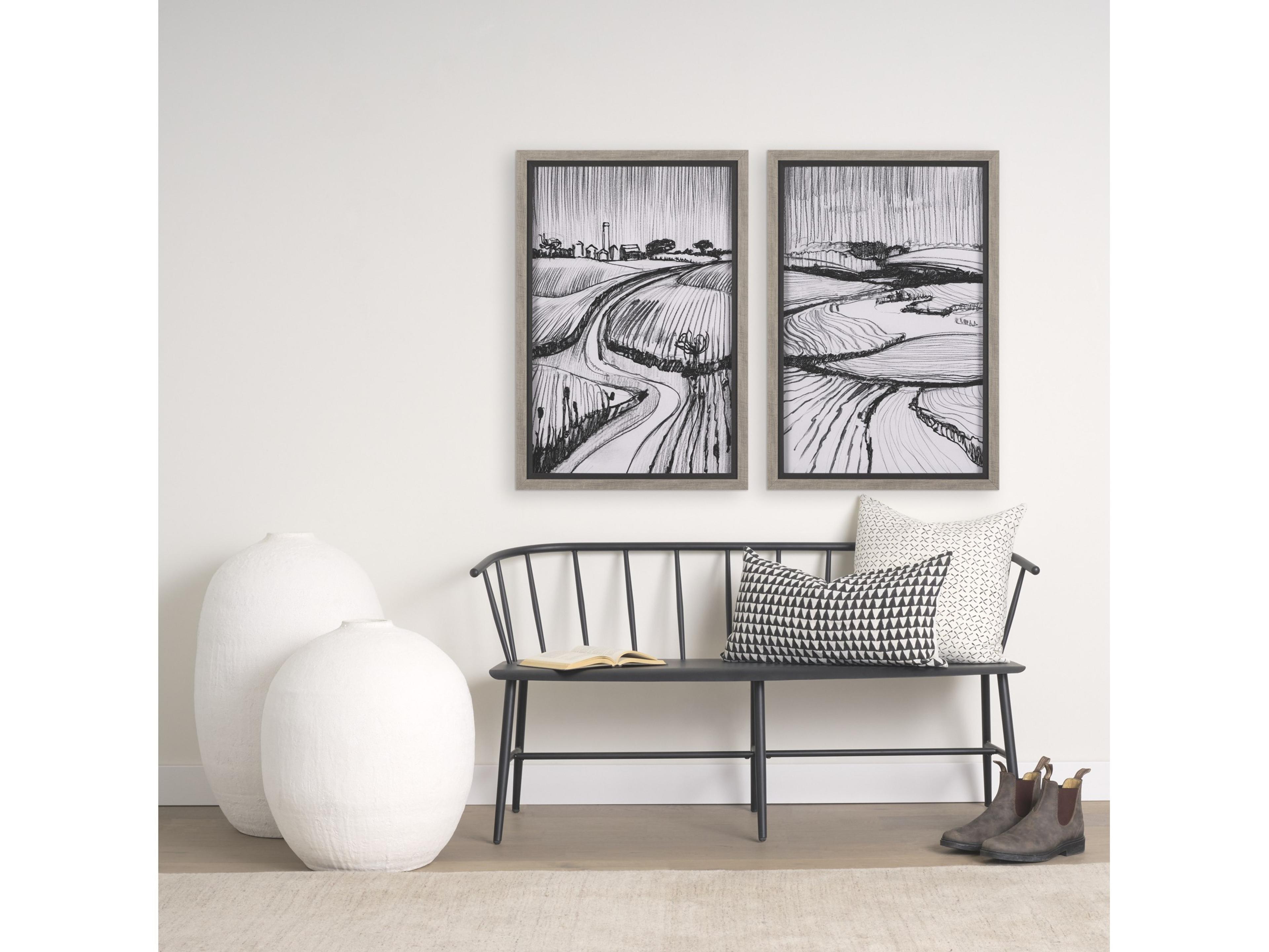 Mercana Jolie Cream w/ Black Print Linen Lumbar Decorative Pillow Cover