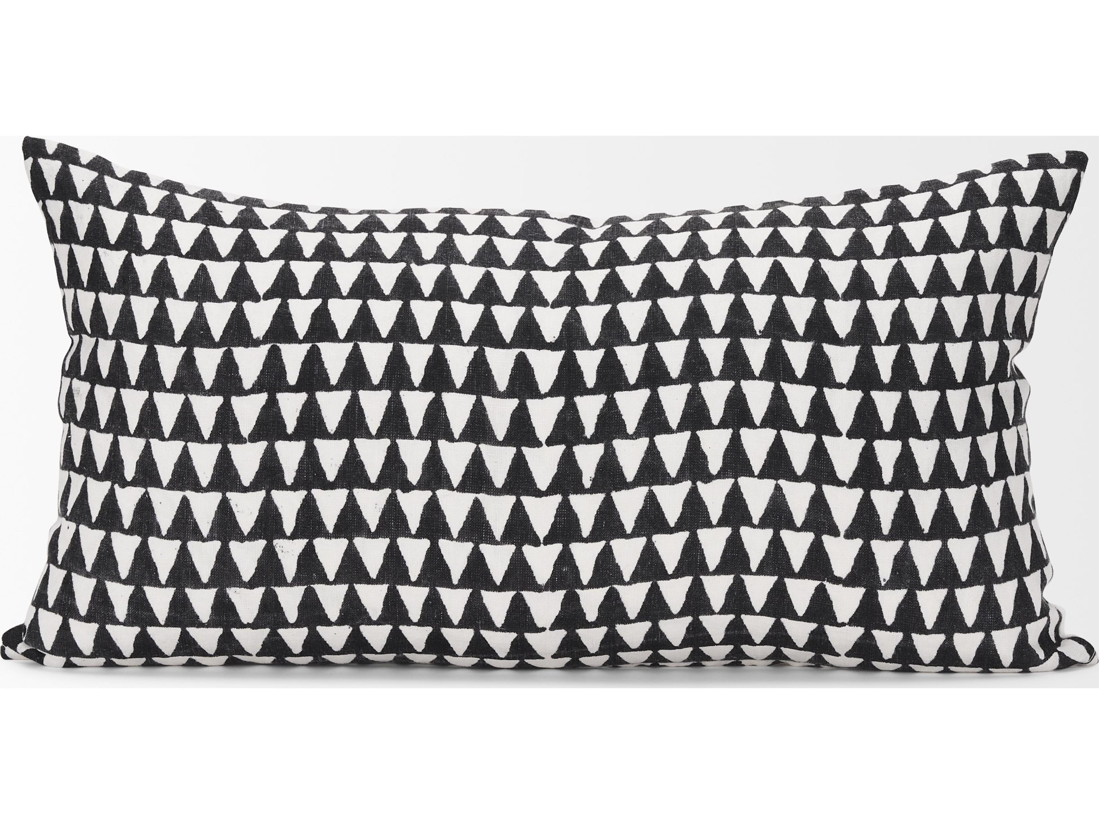 Mercana Jolie Cream w/ Black Print Linen Lumbar Decorative Pillow Cover