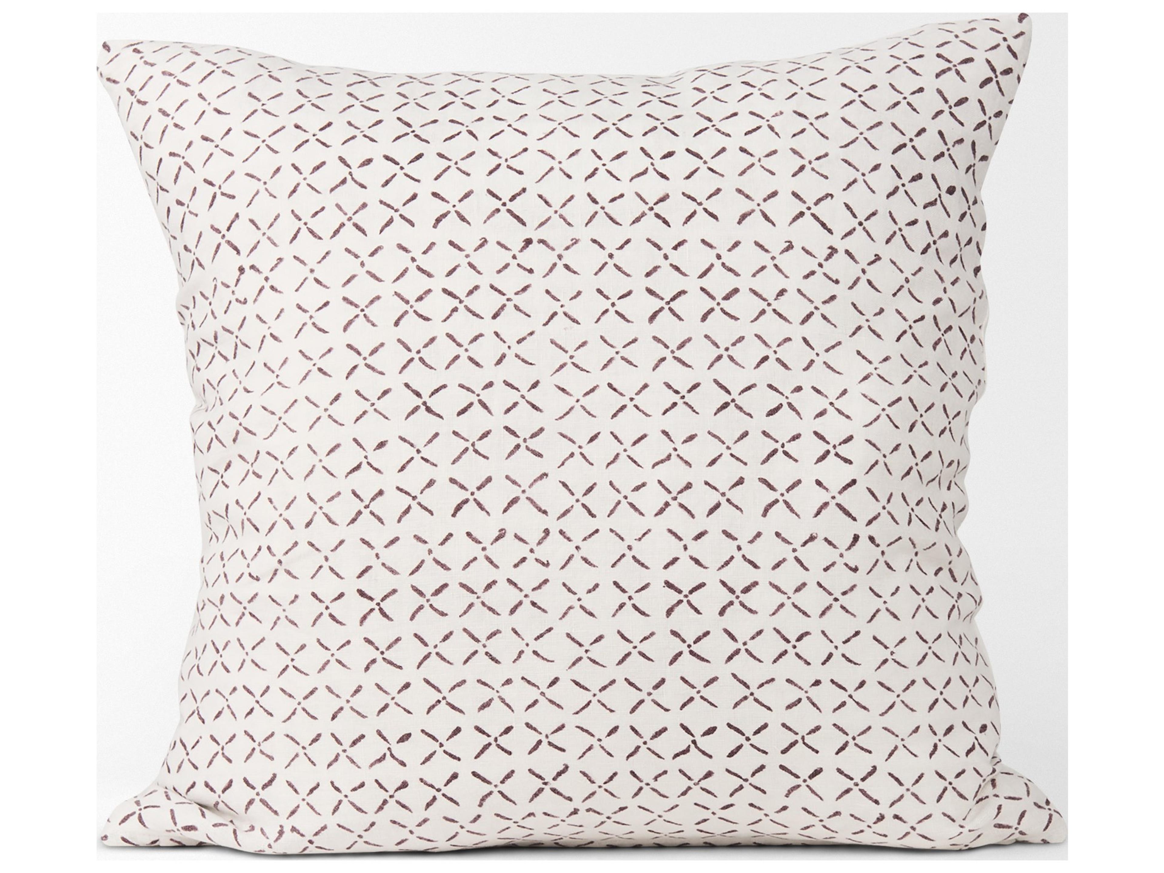 Mercana Jayden Cream w/ Merlot Print Linen Square Decorative Pillow Cover
